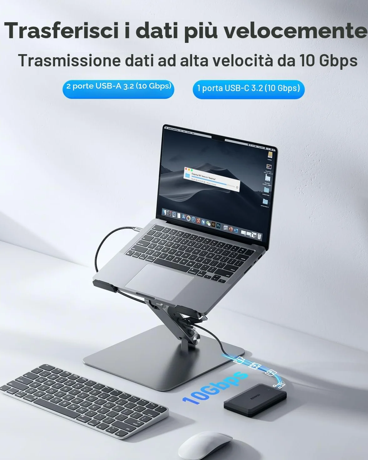 BENFEI Supporto per laptop con docking station USB-C 7in1, HDMI 4K@60Hz, 1*SD 1*Micro SD, 100W Power Delivery, 10Gbps 1*USBC 3.2 e 2*USBA 3.2 Compatibile con MacBook Pro/Air, iPad Pro, XPS, ThinkPad