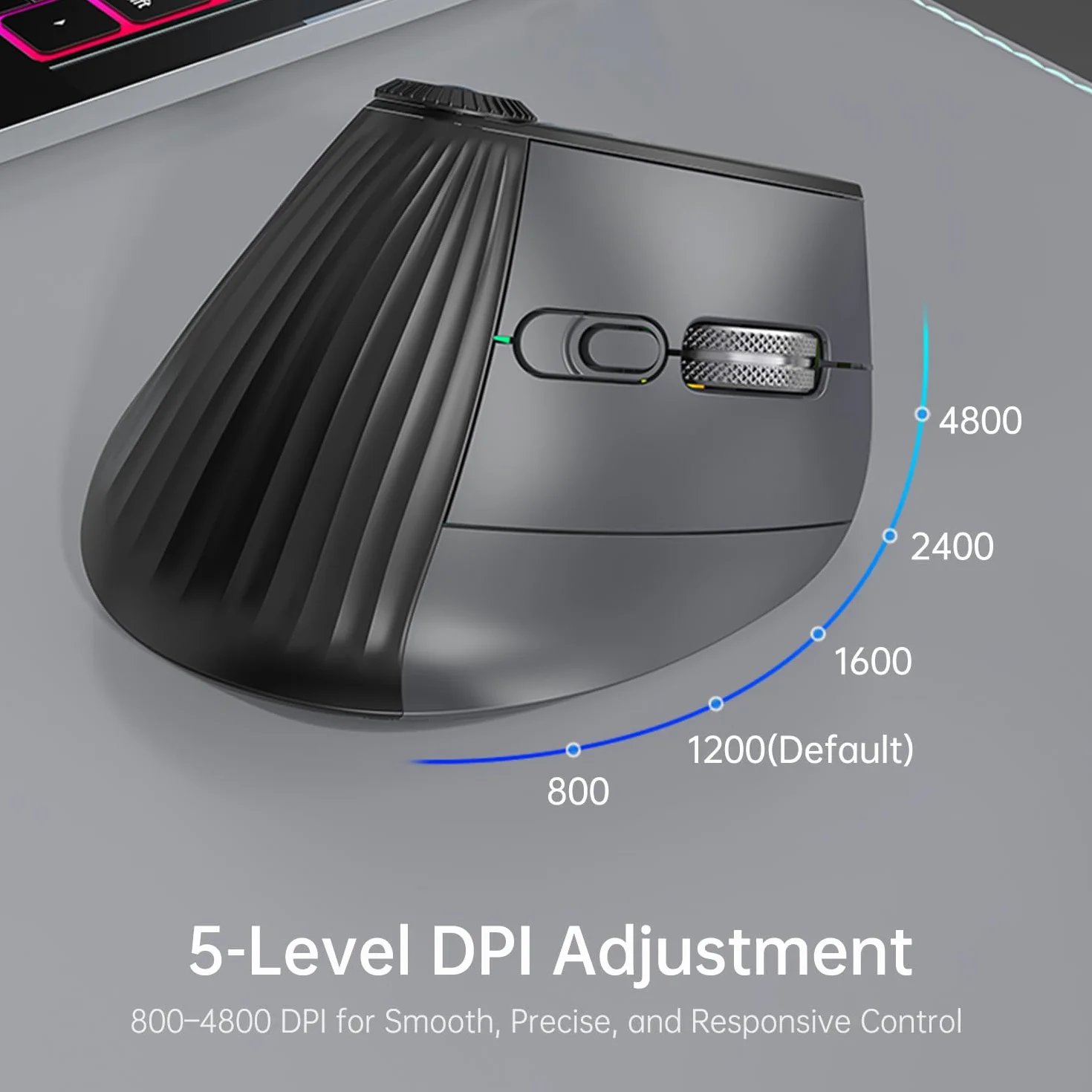 Mouse verticale ergonomico senza fili, ricaricabile Bluetooth ultraveloce scorrimento 4800 DPI, mouse Ergo 2.4G silenzioso clic 6 pulsanti mouse ottici RGB, 3 connettività multi-dispositivo