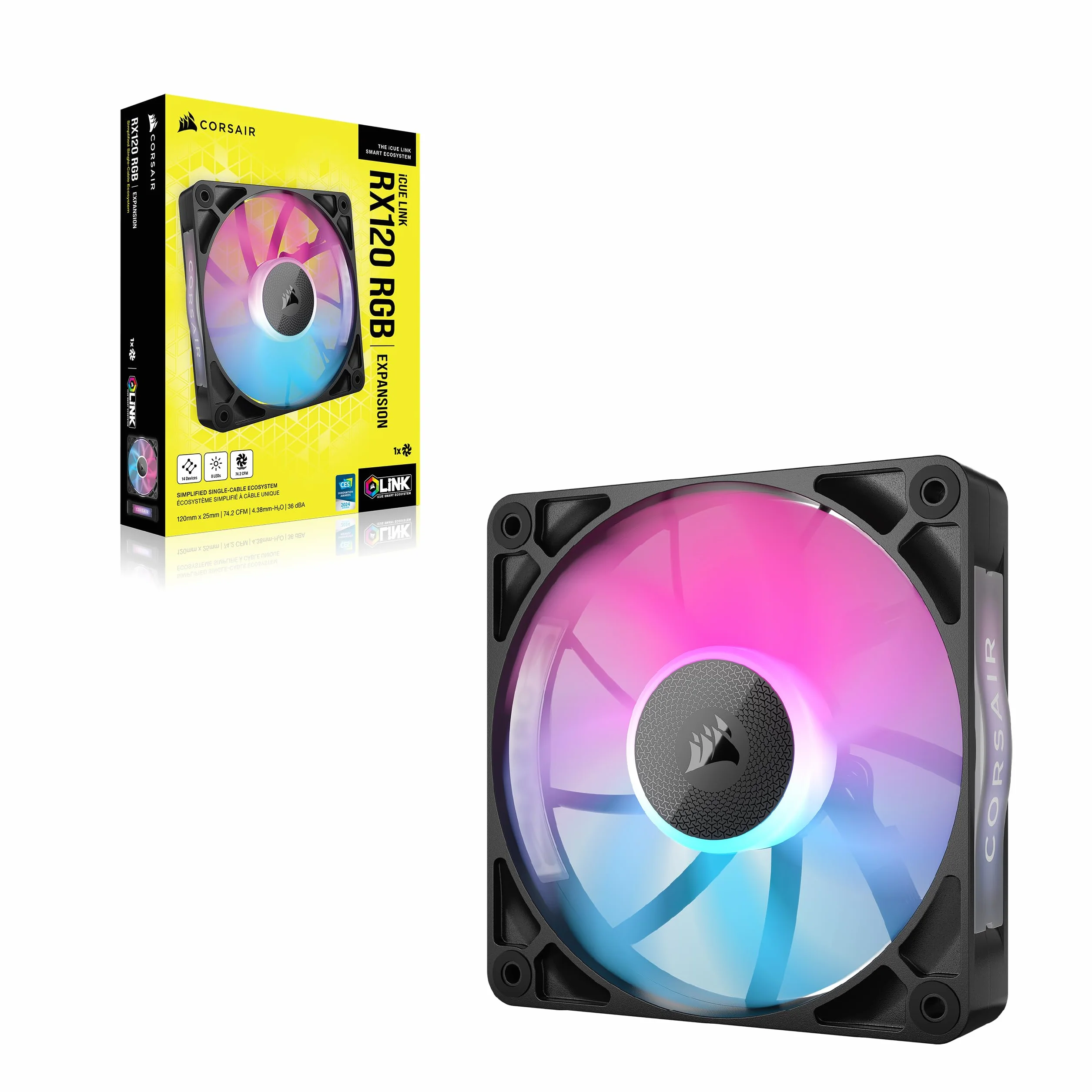CORSAIR iCUE LINK RX120 RGB Ventola PWM da 120 mm - Cuscinetto a Cupola Magnetica - Ventola Singola - Nero
