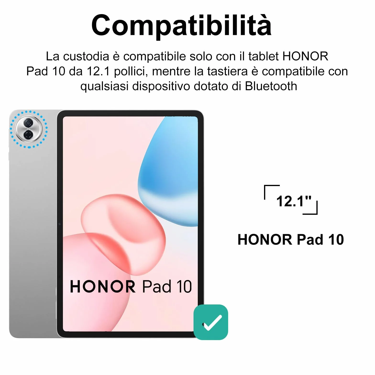 IVEOPPE Tastiera per HONOR Pad 10 12.1 Pollici 2025, Cover con Tastiera Rimovibile, Keyboard Italiano QWERTY 7 Colori Illuminato, Custodia con Portapenna, Nero