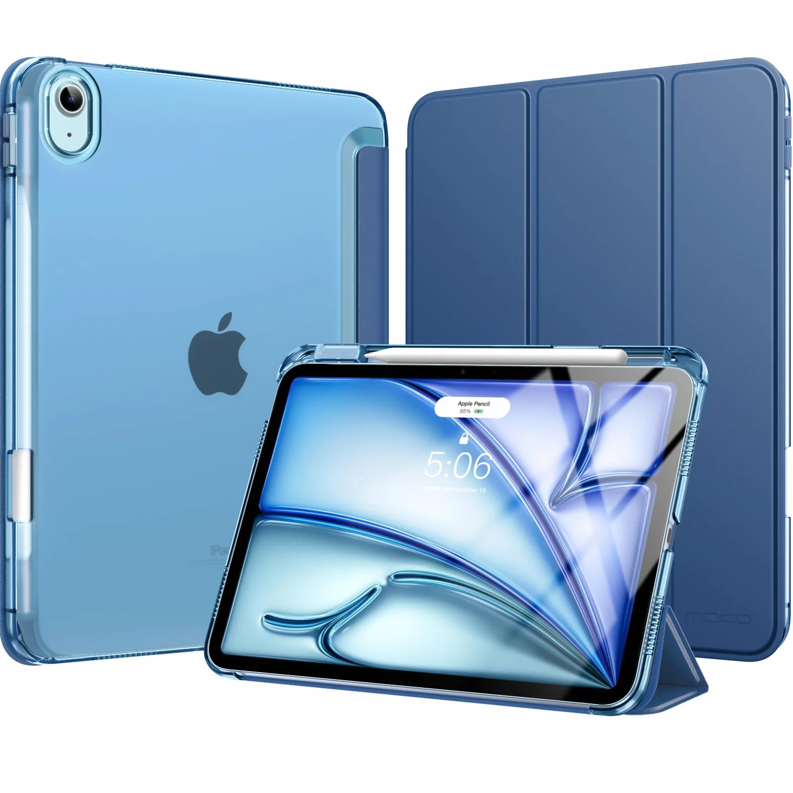 MoKo Cover per iPad Air 11 Pollici Case M4 M3 M2 2026 2025 2024, iPad Air 5a 4a Gen 10,9" 2022 2020 con Portapenna, Blu Marino