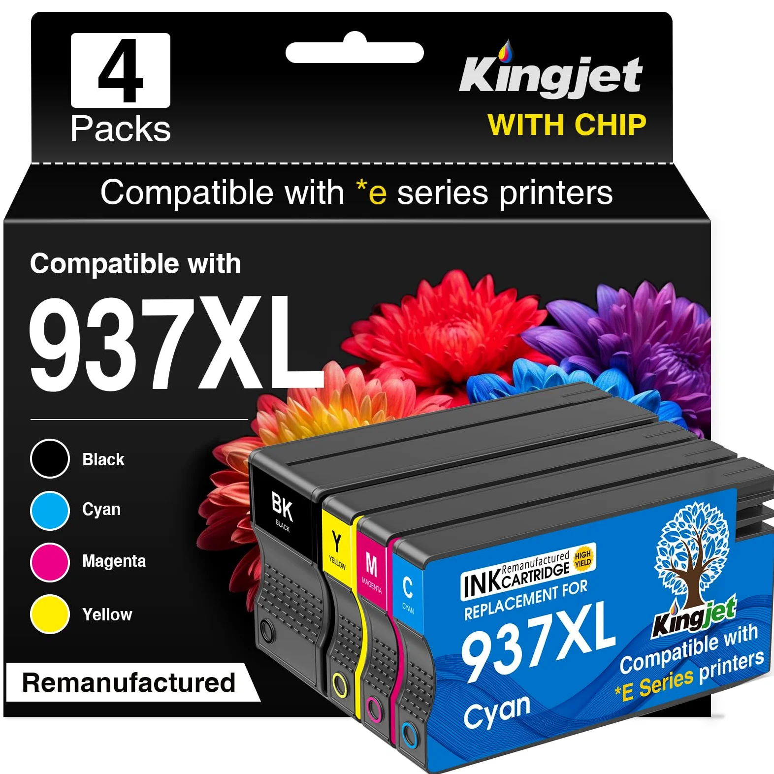 KINGJET 937 cartucce multipack con chip, compatibili con HP 937 937XL 937e cartucce per HP OfficeJet 9730 9120b 9110b 9720 9130b 9117b 9720b (BK/C/M/Y)