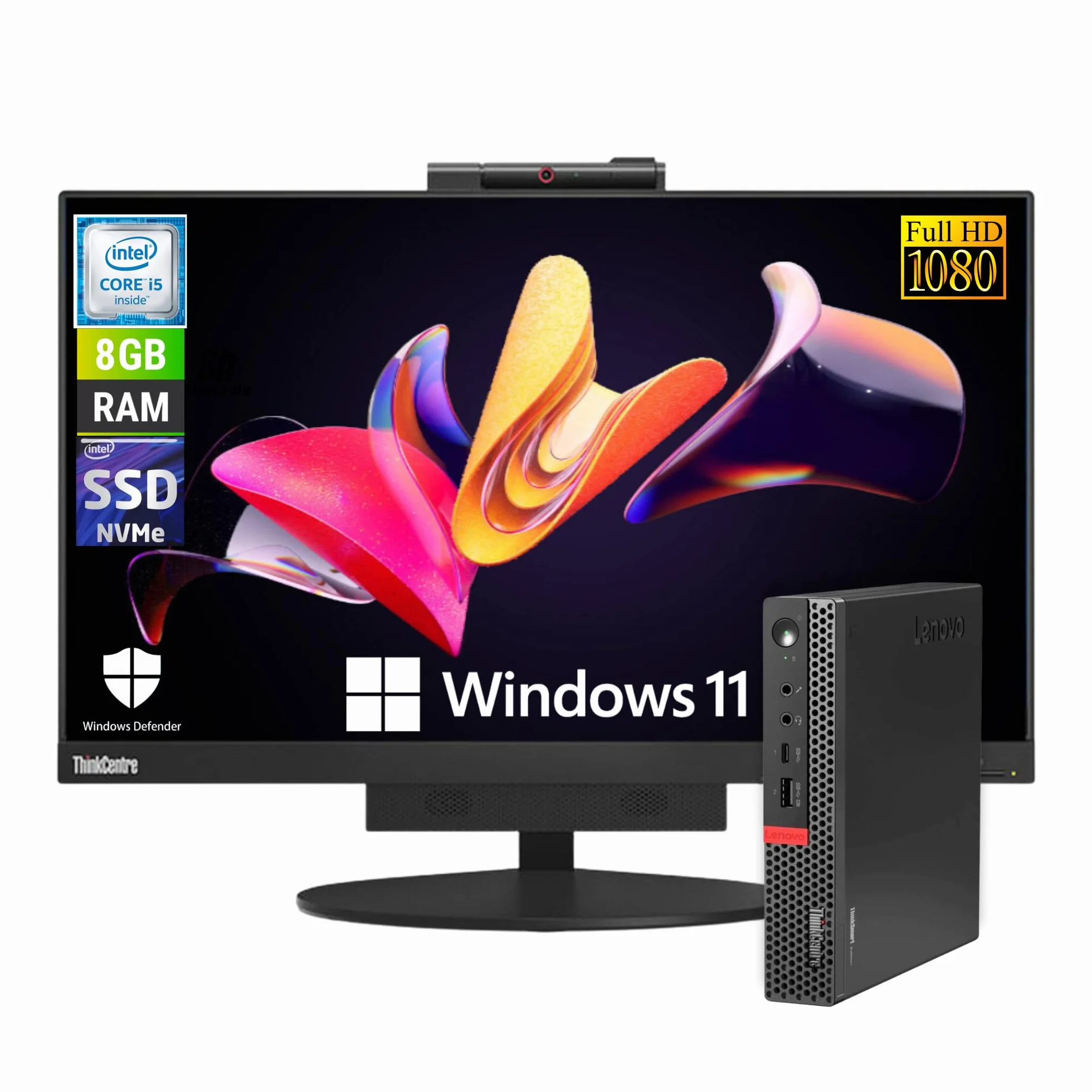 Lenovo ThinkCentre TIO22 All In One 22″ FHD Display Intel Core i5 6500T 8GB RAM 256GB SSD WebCam Windows 11 Pro Libre Office (Ricondizionato)