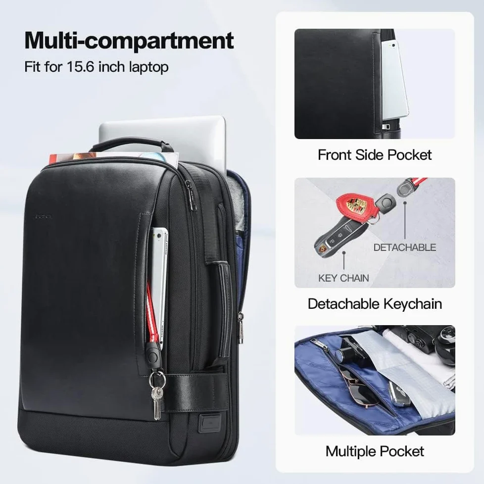 BOPAI 3 in 1 Zaino da Uomo Espandibile 20L-24L, Intelligente, Antifurto,ufficio business Zaino da Lavoro Uomo, Borsa per Laptop con Porta Di Ricarica USB, Impermeabile,15.6 pollici -Nero