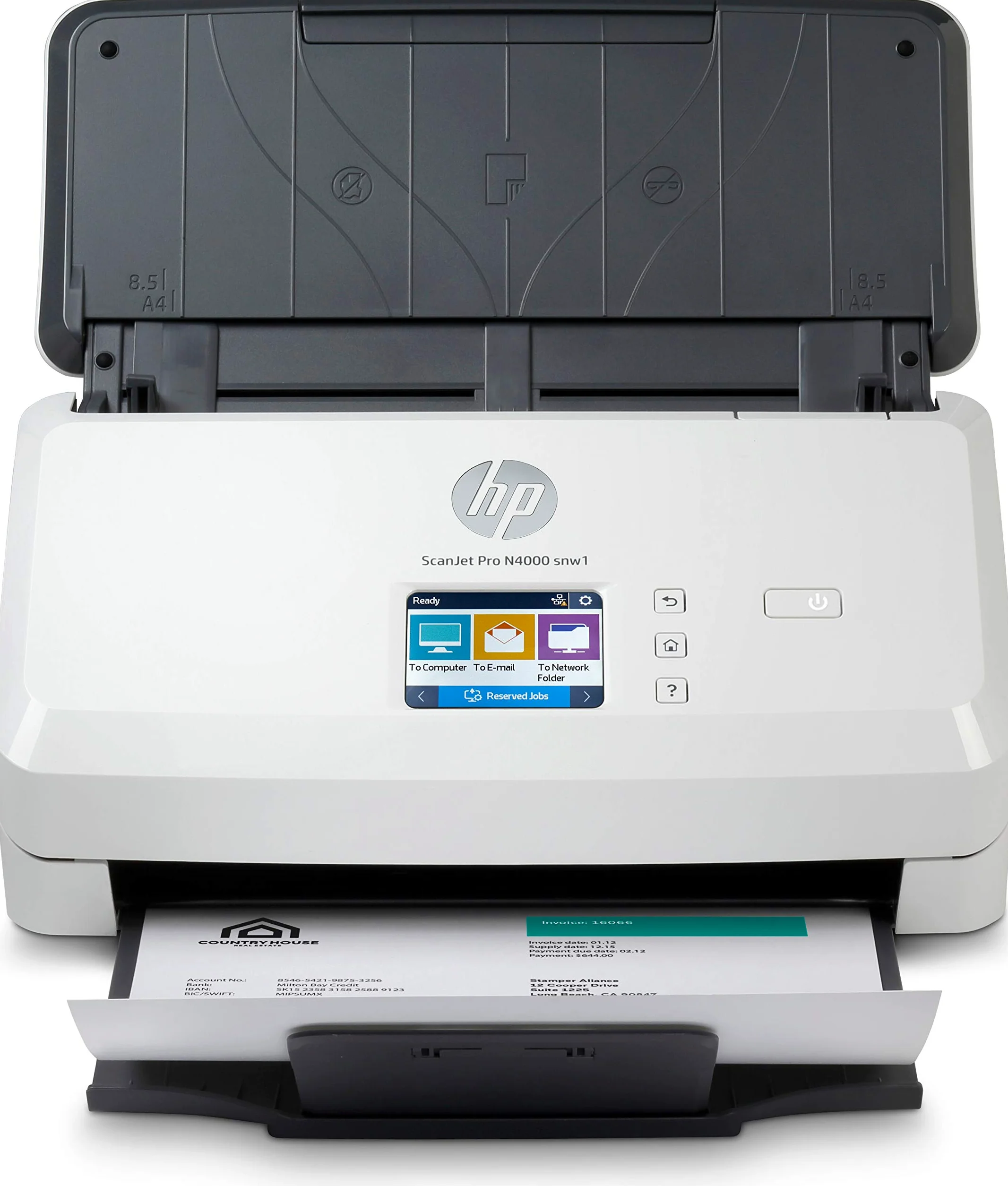 HP ScanJet PRO N4000 snw1 6FW08A, Scansione Fronte e Retro in Un Solo Passaggio, 40 ppm e 80 ipm, Wi-Fi, Wi-Fi Direct, Ethernet, Smart, Scan, Compatto, Piccolo e Sottile, Bianco
