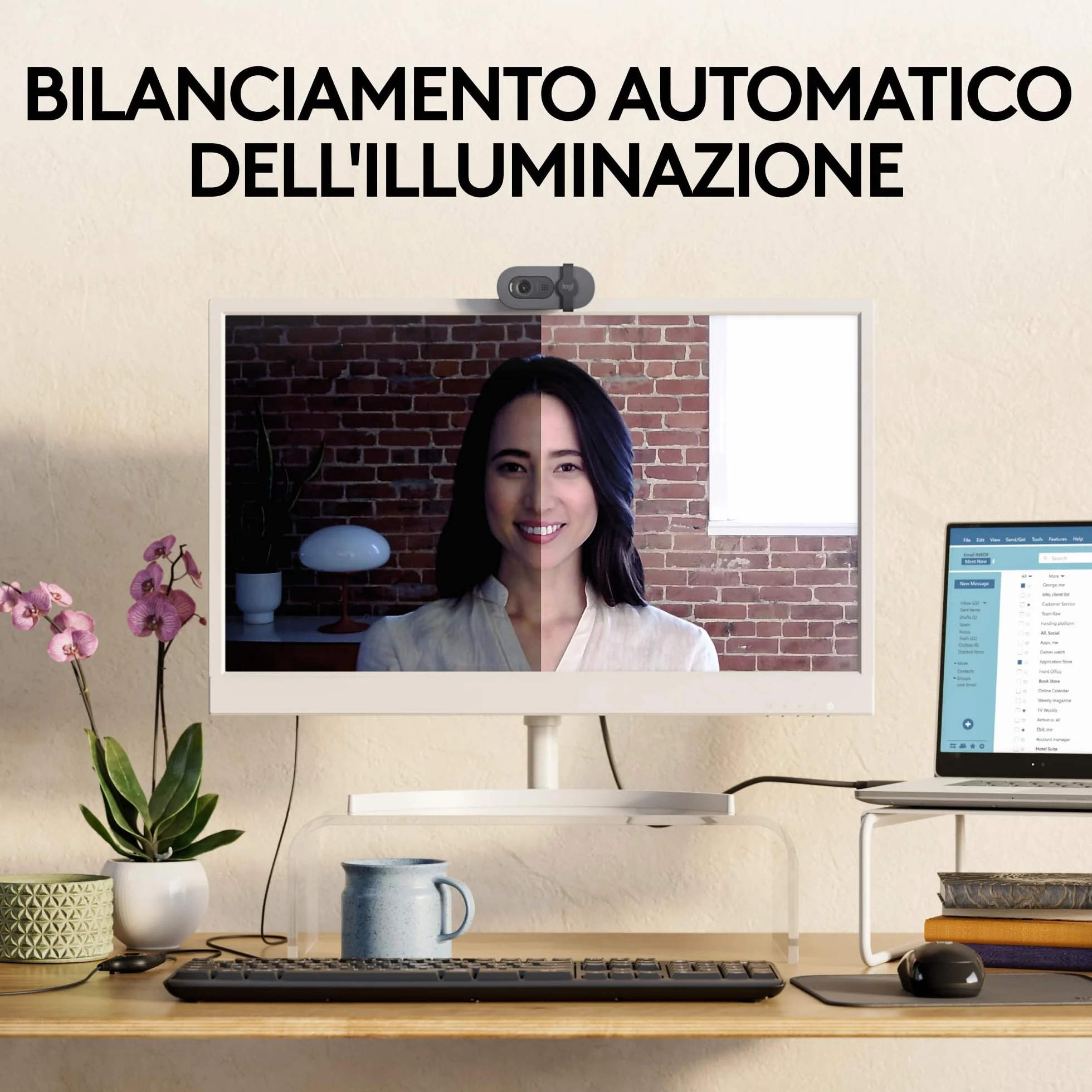 Logitech Brio 100 Full HD per riunioni e streaming, bilanciamento automatico illuminazione, microfono integrato, copriobiettivo, USB-A per Microsoft Teams, Google Meet, Zoom ecc - Grafite