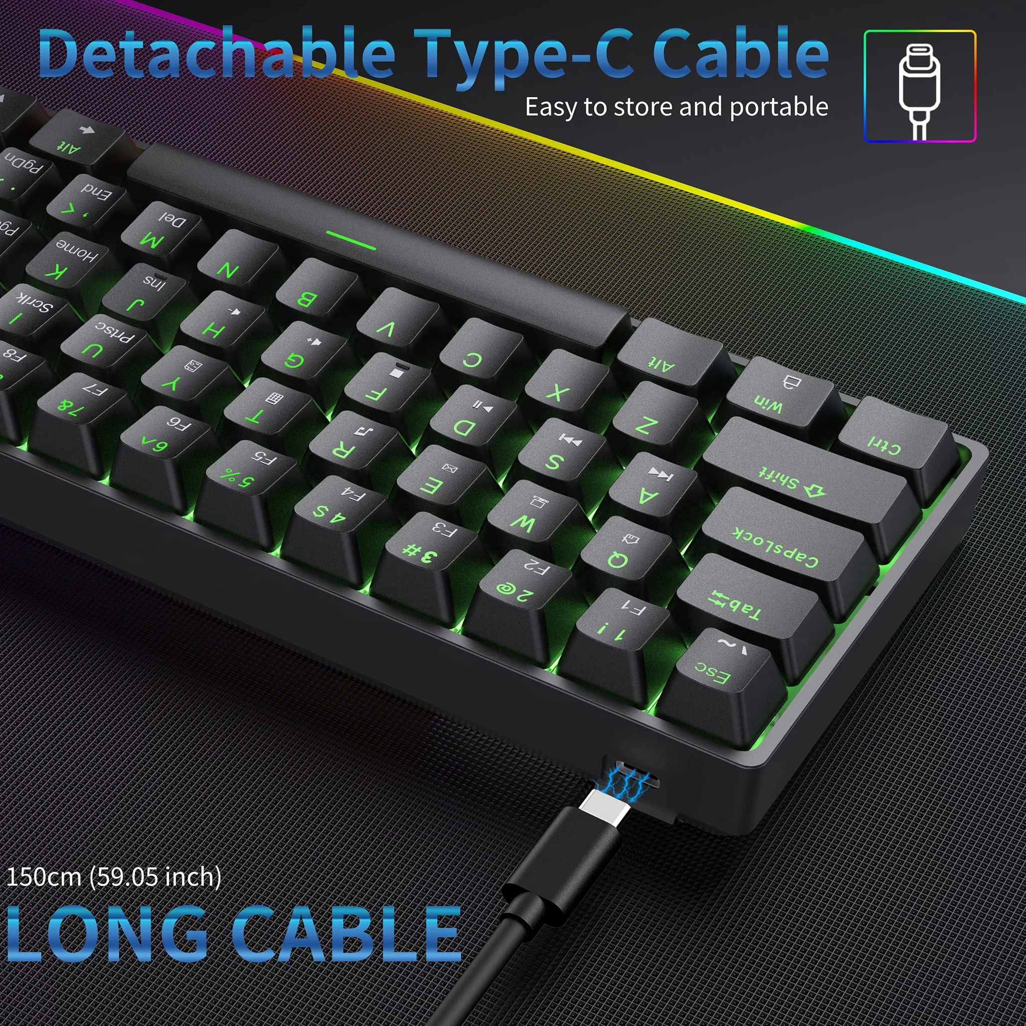 Dierya Tastiera da Gaming Meccanica al 60% con Interruttori Meccanici Lineari,DK61se Keyboard Gioco Monocromatico RGB Type-C Mini Compact 61 Tasti Anti-Ghosting（Layout US,QWERTY） Nero