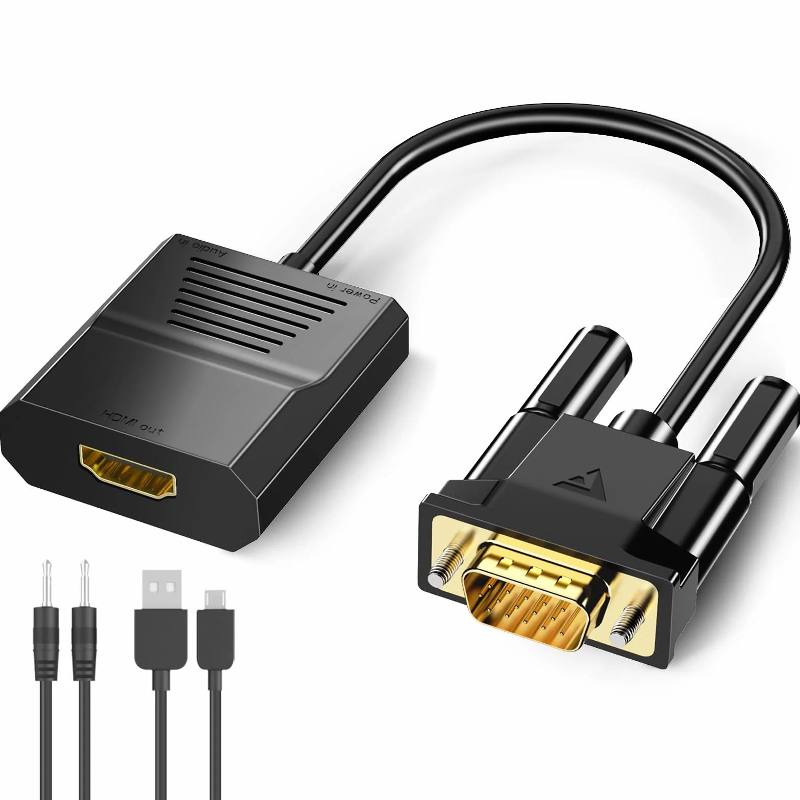 FOINNEX Adattatore da VGA a HDMI, convertitore da ingresso VGA a uscita HDMI 1080P con audio, vecchio PC a TV/monitor, adattatore attivo VGA maschio a HDMI femmina per computer, desktop, laptop
