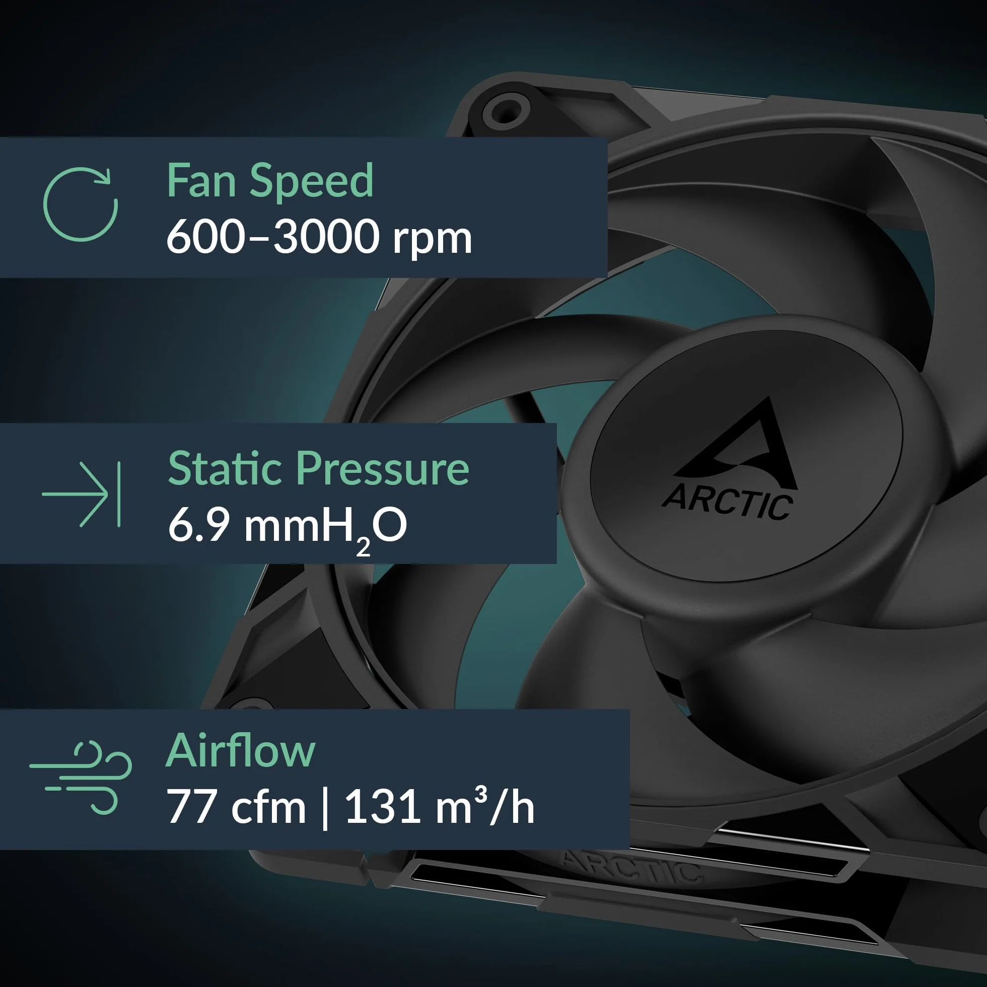 ARCTIC P12 Pro PST - Ventola Potente Premium, Ventola PWM da 120 mm con Sdoppiatore per Cavi a Y, 600-3000 rpm, 0 rpm <5% PWM, Cuscinetto Idrodinamico, a 4 Pin - Nero