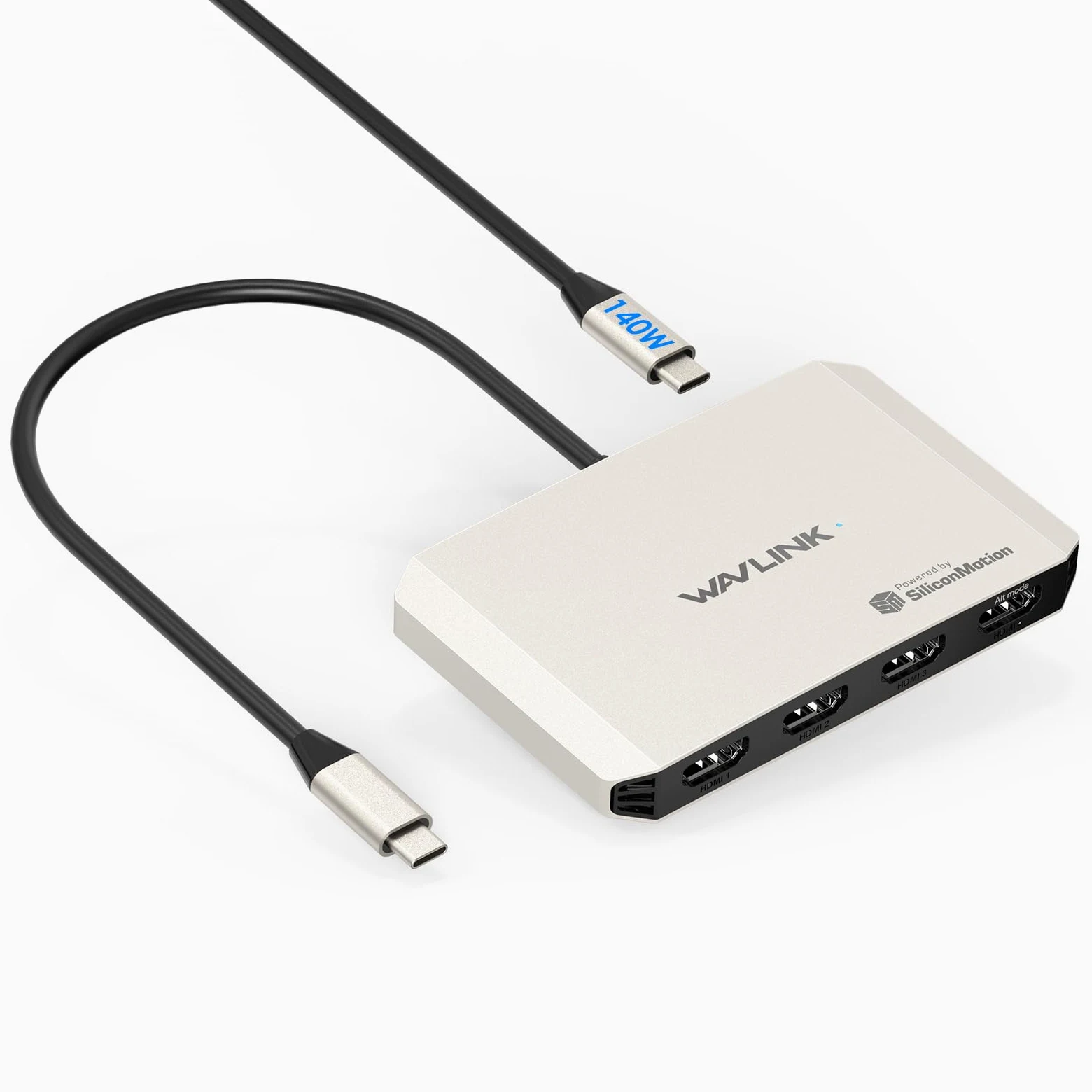 WAVLINK Adattatore da USB C a HDMI, adattatore per quattro monitor per sistemi macOS M1/M2/M3/M4, ingresso PD da 140 W, 4 HDMI, uscita quadrupla 4K, driver SMI e host USB 3.2 richiesti