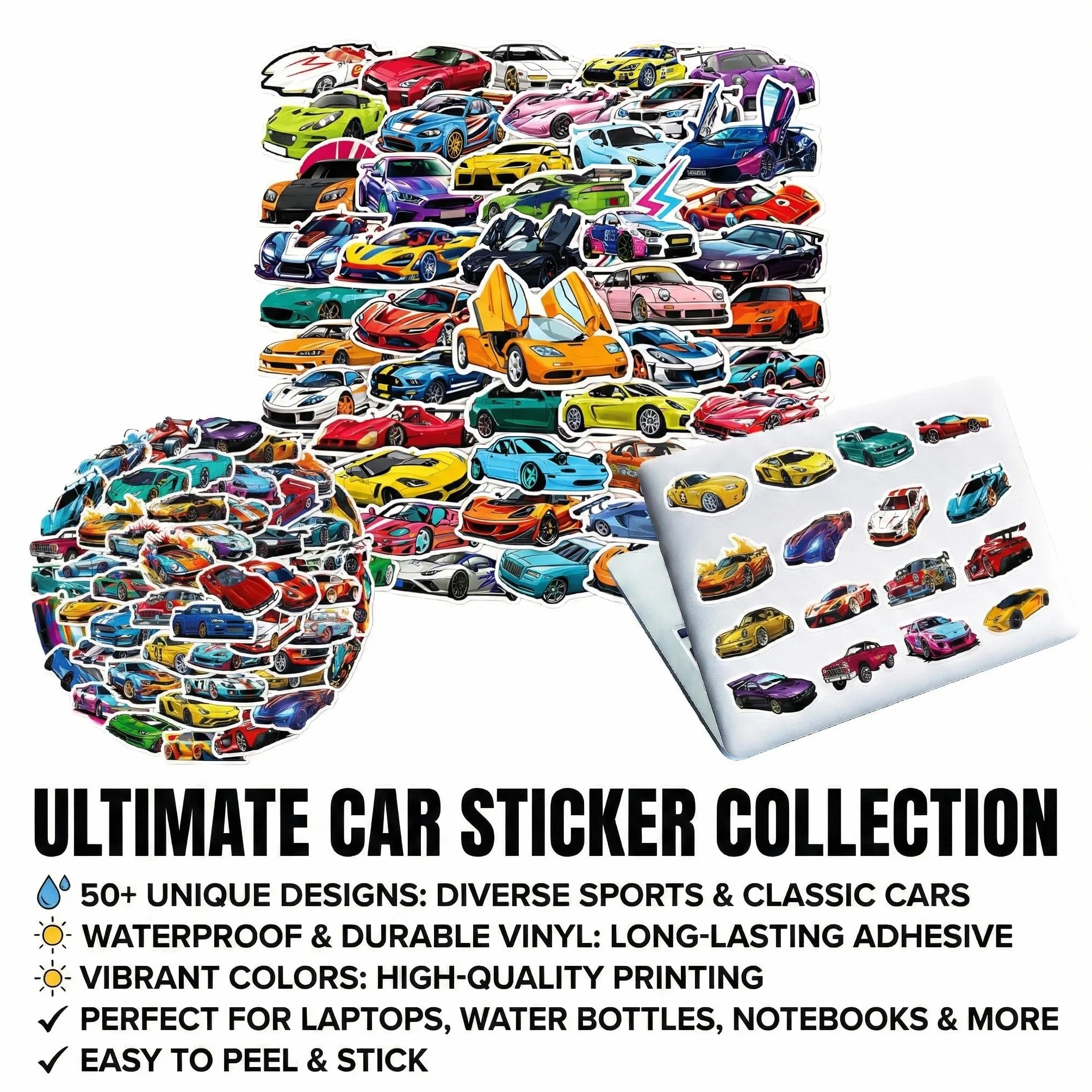 100 Adesivi da Corsa per Auto e Oggetti – Adesivi Decorativi da Cartone Animato per Bambini, Impermeabili, Autoadesivi per Chitarra, Skateboard, Album e Fai-da-Te.
