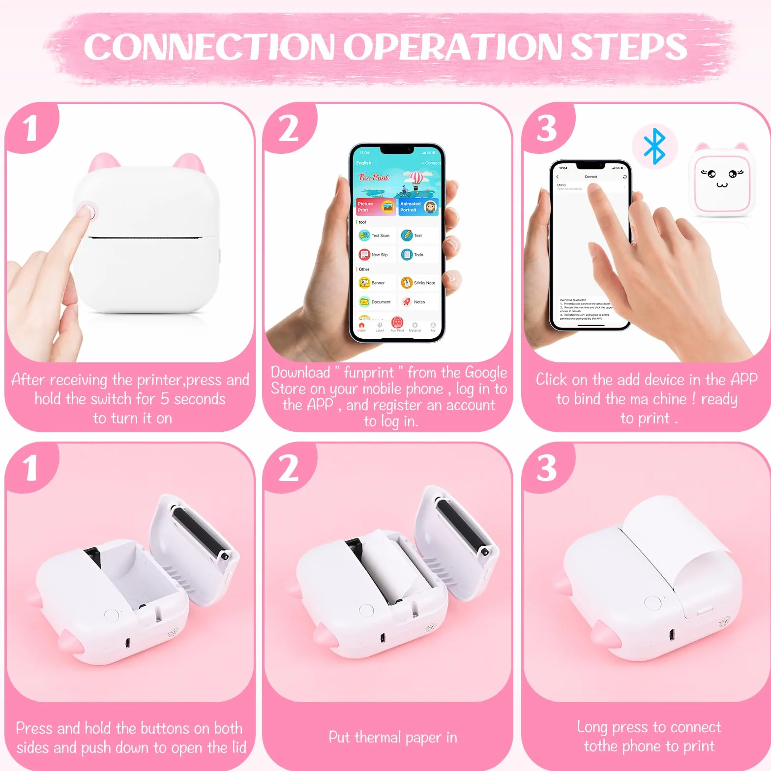 Comius Sharp Mini Stampante Termica, Stampante Fotografica Wireless Bluetooth, Stampante Portatile Tascabile Senza Inchiostro con carta termica, Stampante in bianco e nero di piccole (C)