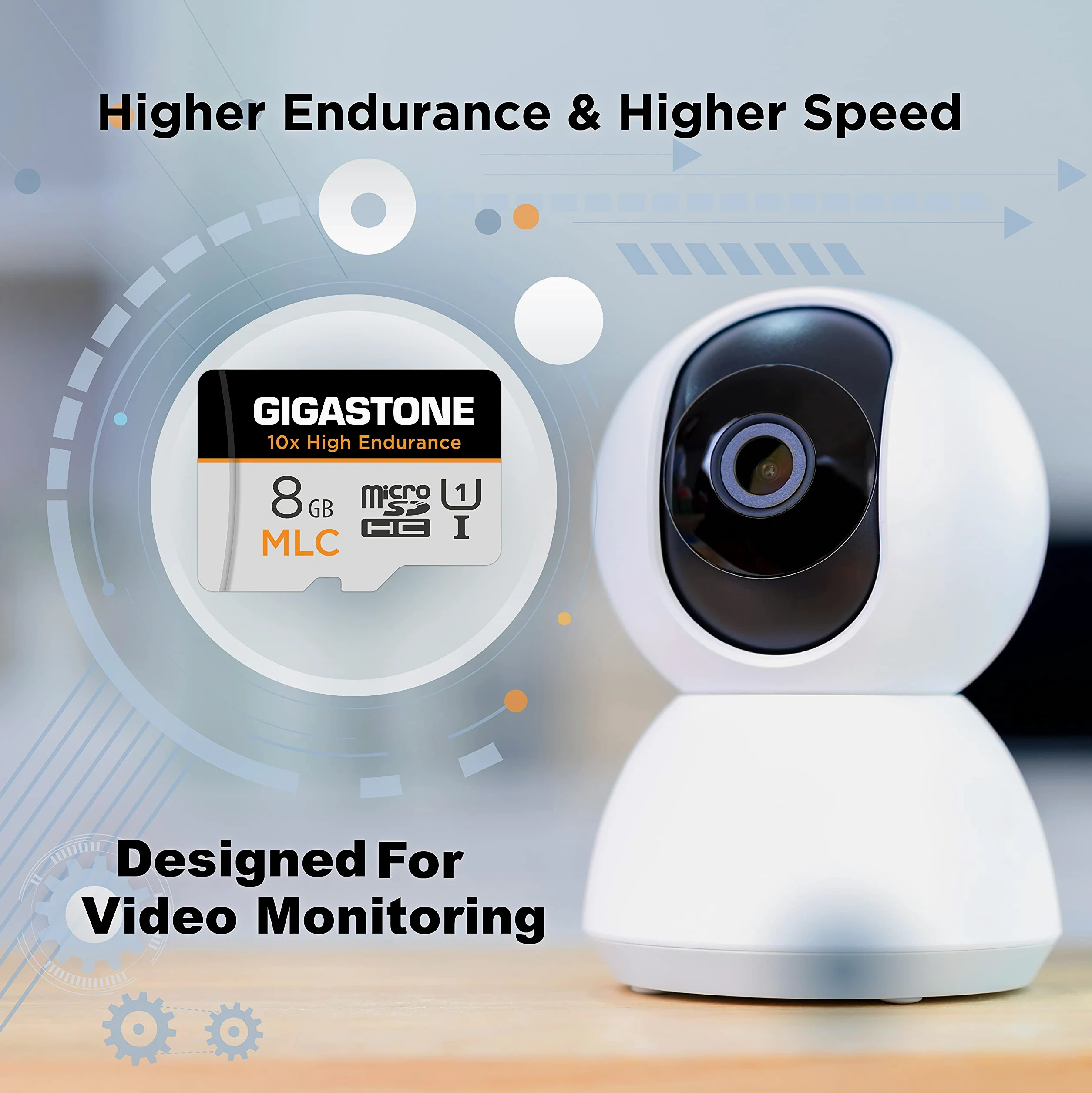 [10 x Alta Resistenza] GIGASTONE MLC Micro SD 8GB, Set da 5, 10x High Endurance, 8 GB per Telecamera Sorveglianza, Gopro, Dashcam, Lettura fino a 90 MB/s. Per video 4K, U1 C10 + Adattatore SD