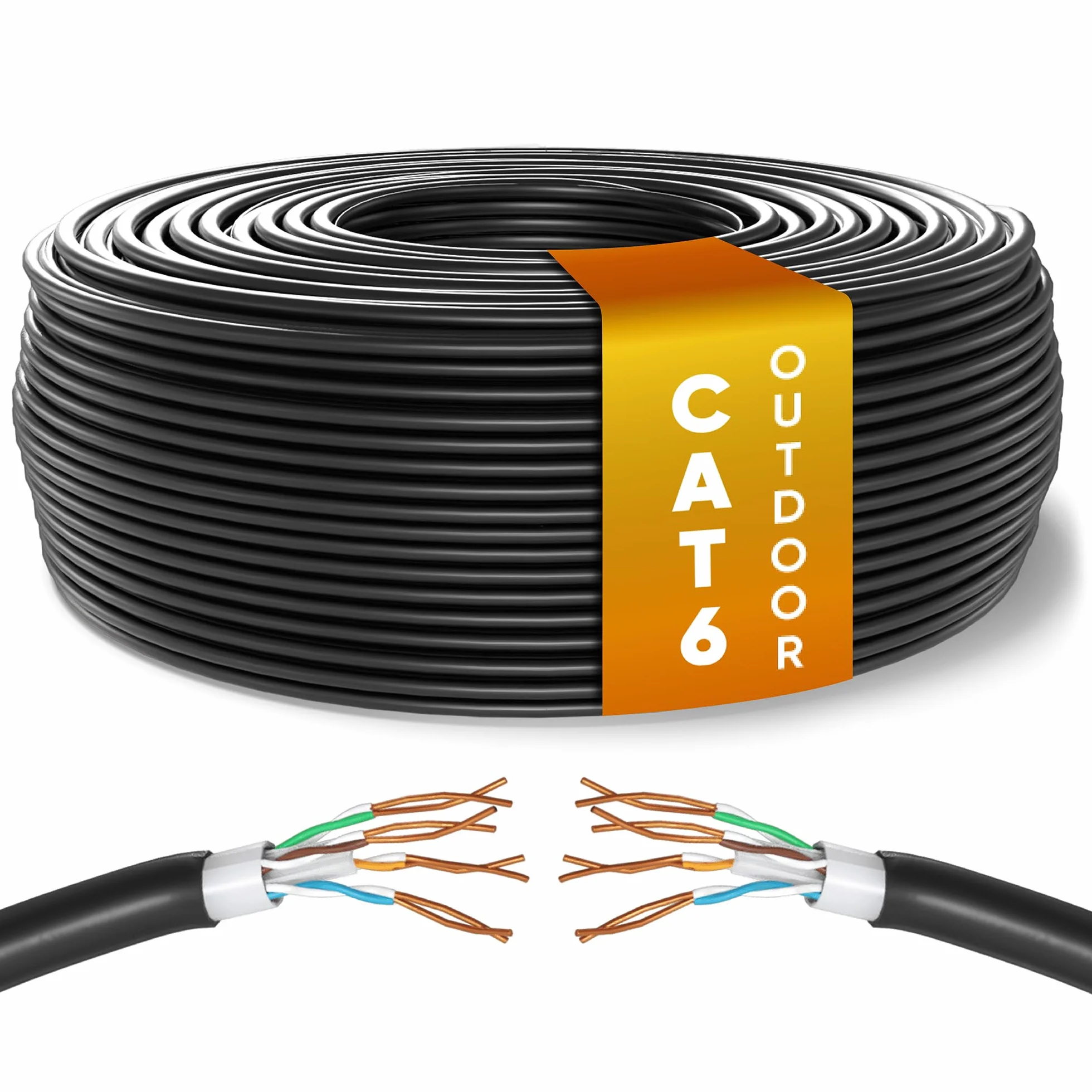Mr. Tronic Cavo Impermeabile Esterno Ethernet Cat 6 da 50m, Cavo di Rete LAN Cat 6 ad Alta Velocità Per Internet Veloce 1 Gbps - AWG24 Sfuso Senza Connettori RJ45, UTP CCA (50 Metri, Nero)