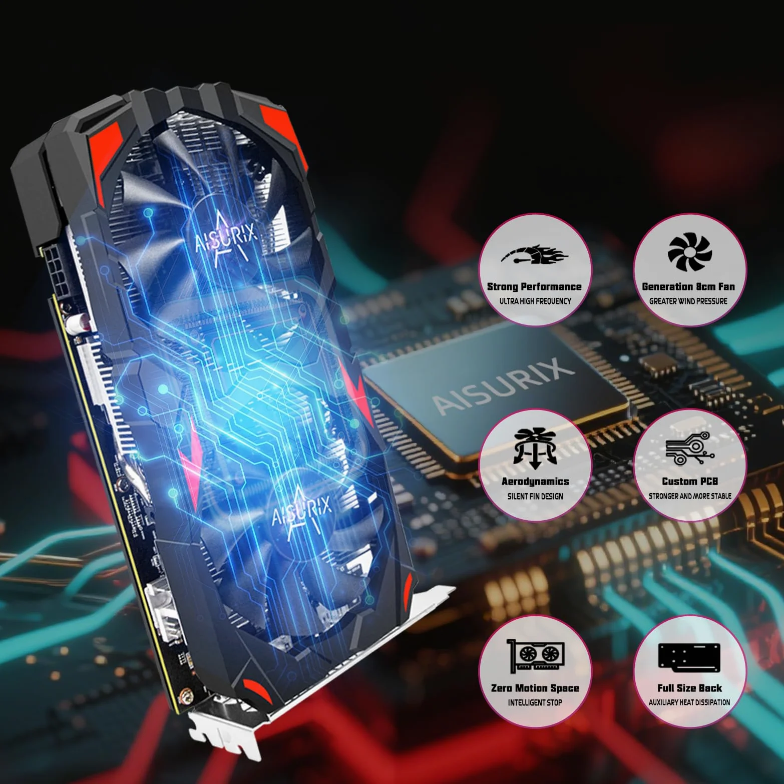 AISURIX Scheda grafica RX 590, reale 8GB, GDDR5, 256 bit, RX 580 2304SP Scheda video da gioco per PC, 2XDP, HDMI, PCI Express 3.0 con ventole congelate, scheda grafica per PC da gioco