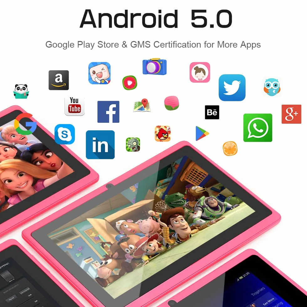 7 Pollici Tablet PC, Android 5.0 Quad Core, 1GB RAM 8GB ROM, Doppia Fotocamera, Touchscreen Capacitivo, WiFi, Bluetooth, Nero