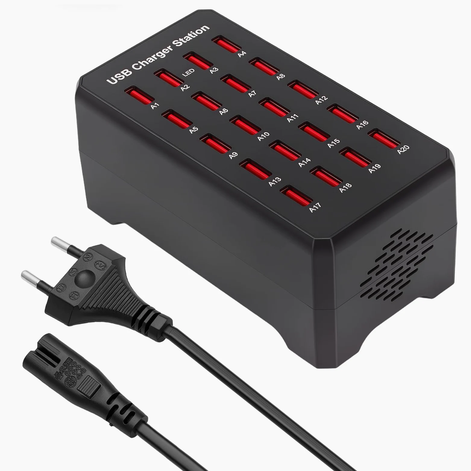 Stazione di Ricarica USB a 20 Porte, 100W Caricatore USB multiplo per Casa | Per Hotel Ufficio Viaggi Trasmissioni In Diretta, alimentatore USB da Tavolo per Telefono Tablet Cuffie Orologi