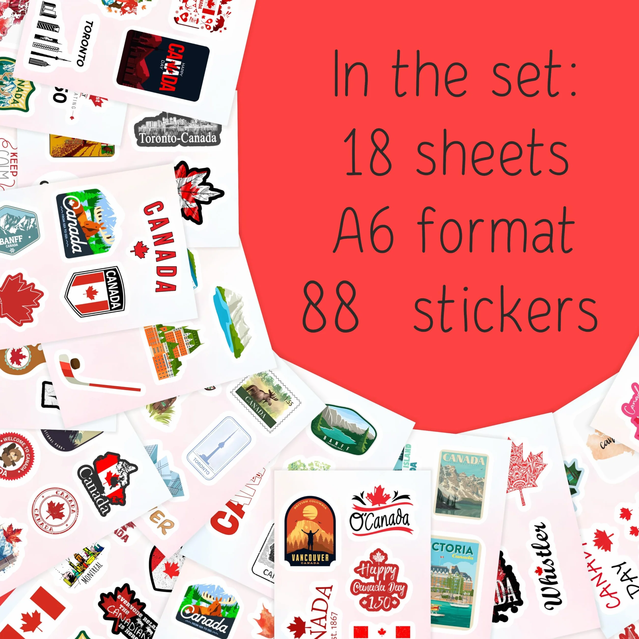 Adesivi Canada per Bottiglie d'Acqua e Laptop - Favors e Decorazioni a Tema Cultura Canadese - Canada Stickers