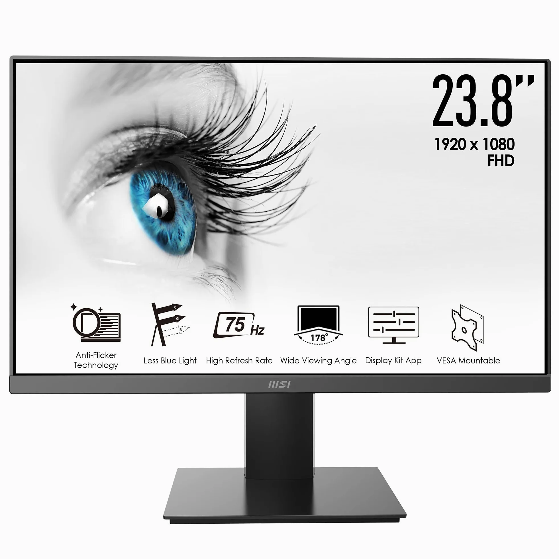 MSI Pro MP241X Display 24" Full HD 1080p Frequenza di aggiornamento 75 Hz, Anti-riflesso, meno luce blu, montaggio VESA, HDMI e VGA