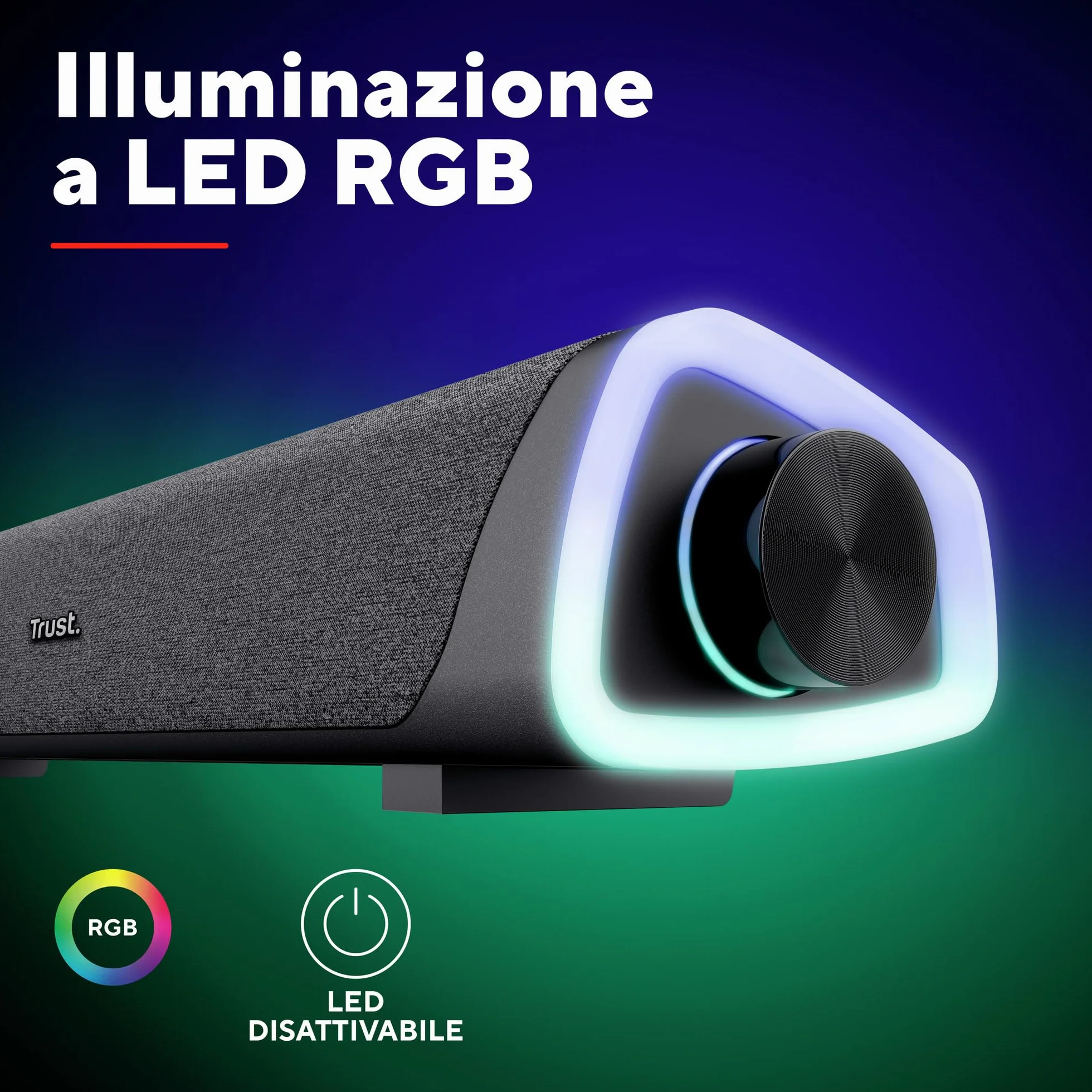 Trust Liro Soundbar PC 12W, Stereo Speaker con Illuminazione LED RGB, Sound Bar Jack AUX 3.5 mm, Casse PC con Alimentazione USB, Altoparlanti per PC Laptop Desktop Tablet Smartphone TV, Nero