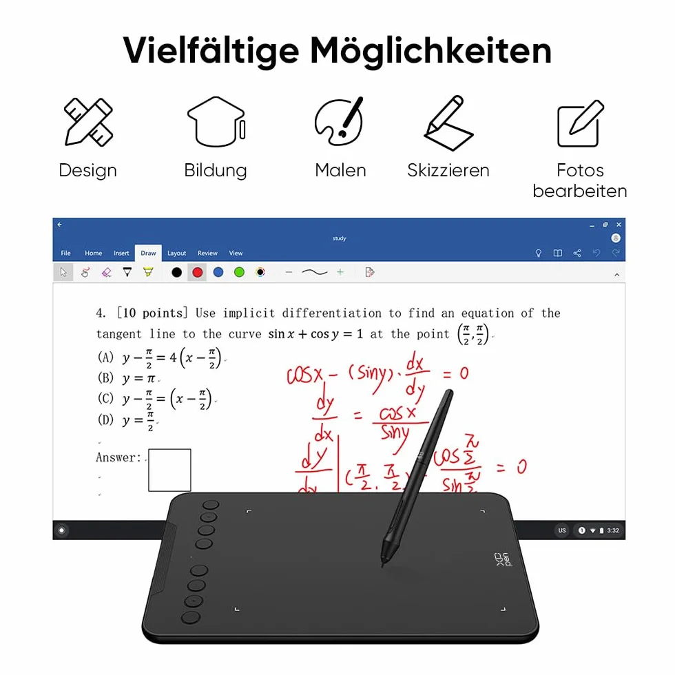 XPPen - Tablet grafico Deco 01v3 Tablet grafico disegno senza schermo principiante con pennino a 16 K (16384) livelli di pressione, 8 scorciatoie personalizzabili, 10 pollici