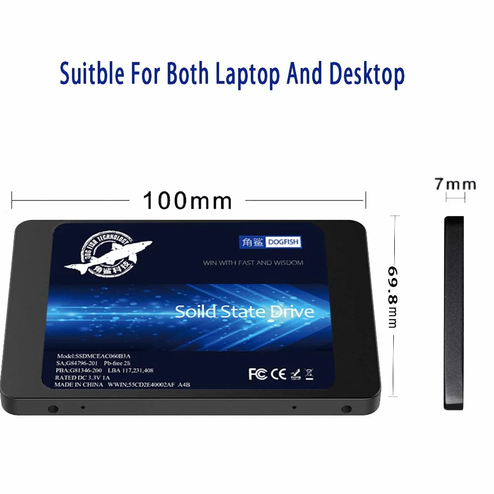 Dogfish SSD SATA 2.5" 480GB Computer Portatile All'interno Del Disco Allo Stato Solido Ad Alte Prestazioni Hard Disk SATA III 6Gb/s SSD (480GB, 2.5''-SATA3)