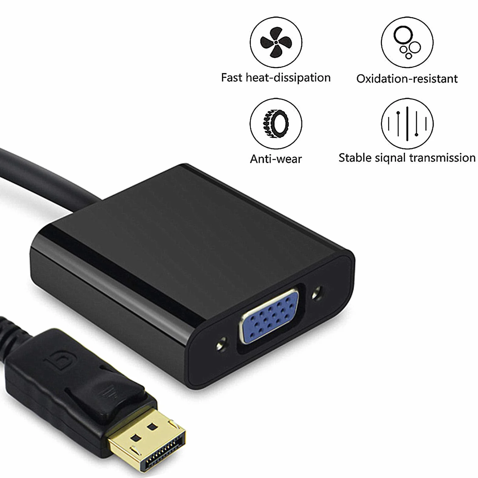 Jsdoin Adattatore da DisplayPort a VGA, 1080p placcato oro, da DP a VGA (maschio-femmina) compatibile con Lenovo, Dell, HP, ASUS