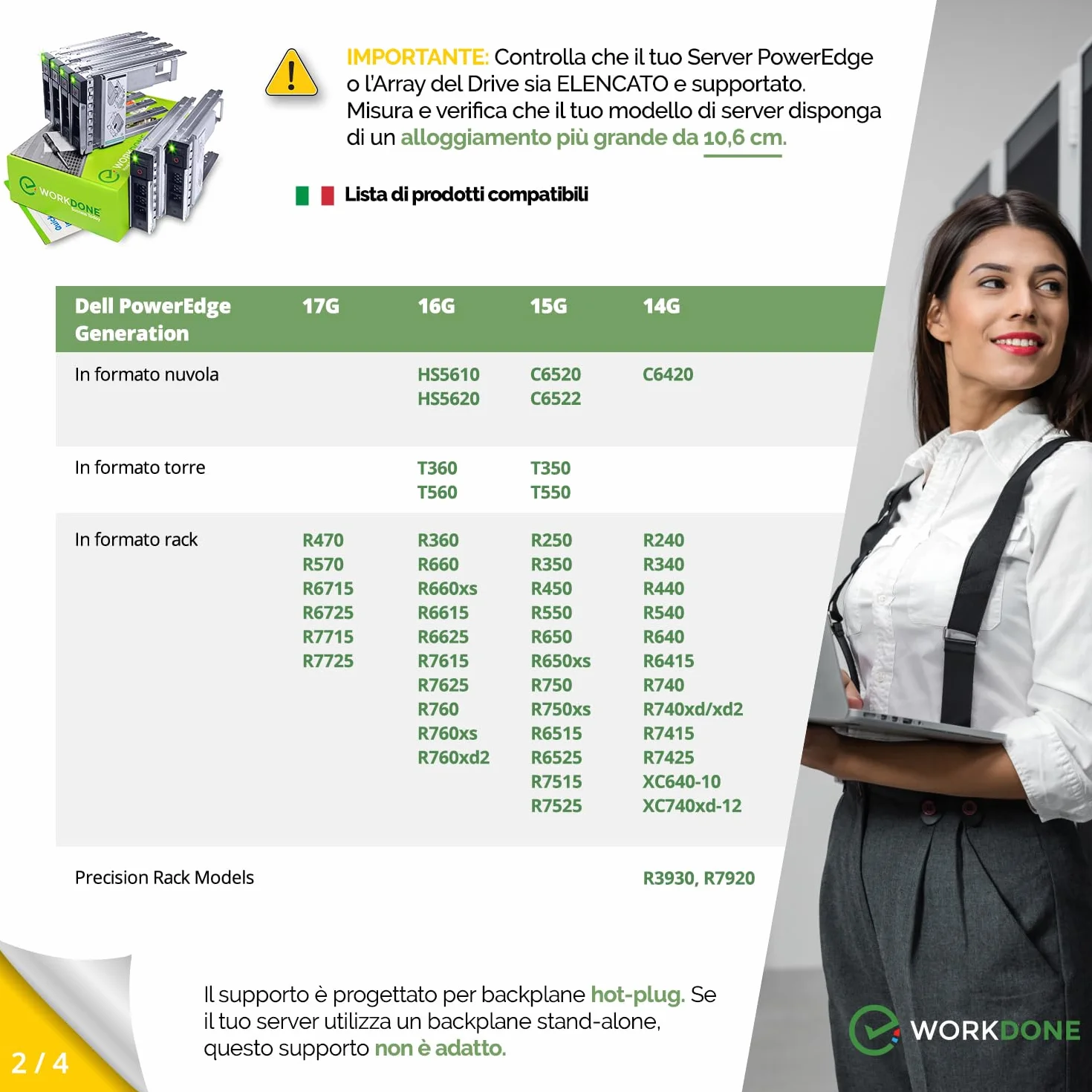 WORKDONE Confez. 6 - Caddy Disco Rigido 3,5" con Adattatore HDD 2,5" - Compatibile con Server Dell PowerEdge 14-15 Generazione Selezionati - Manuale - Etichette Adesive - Cacciavite - Viti Robuste