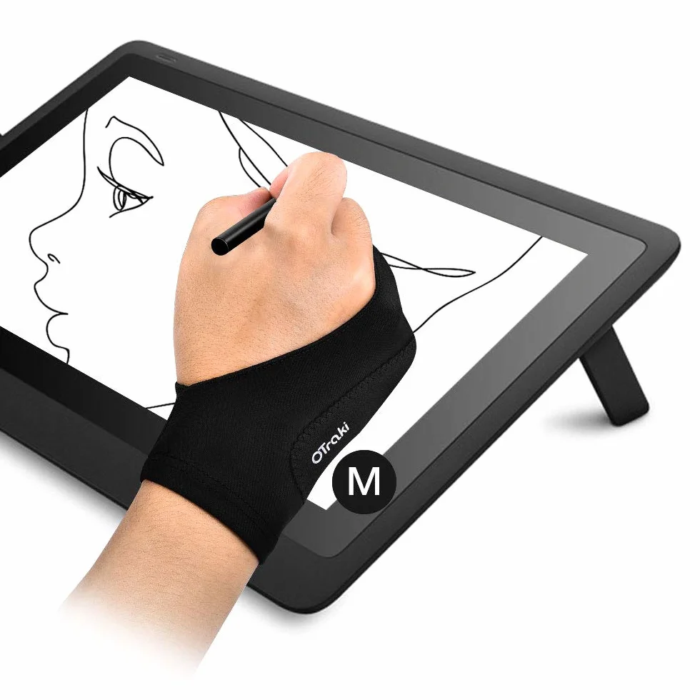 OTraki 2 Pezzi Guanti Disegno Tablet,Guanti da Artista Drawing Glove,Guanto da Disegnoper Artisti per Disegnatori Sinistra o Destra Guanti da Disegno Tecnico Anti Touch Screen,Taglia M (8x20.5CM)