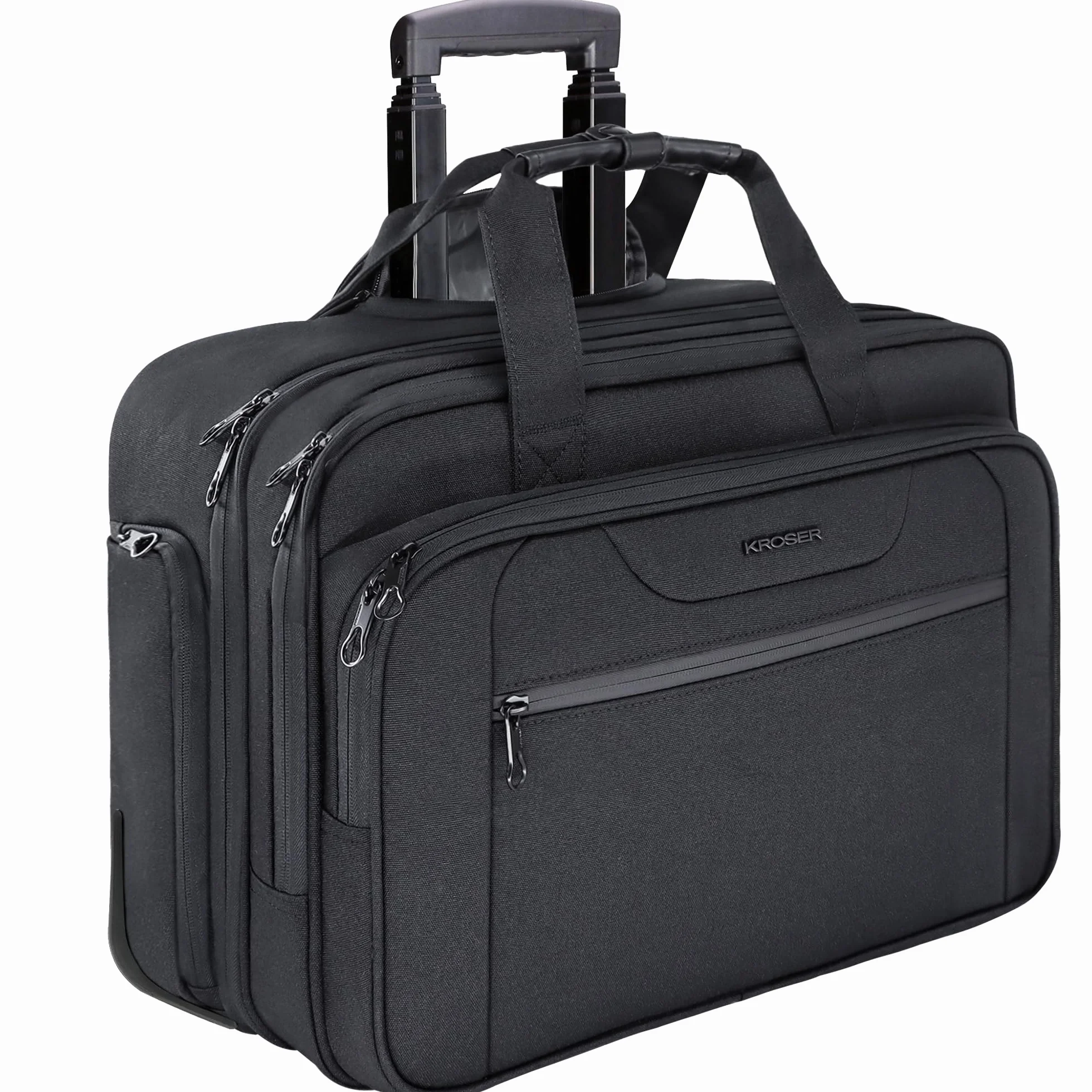 KROSER Trolley per PC Portatili Borsa per Laptop con Ruote Fino a 17,3" Impermeabili Valigia per Computer con Rotelle con Tasca RFID per Lavoro/Affari/università/Uomini/Donne-Rolling Laptop Bag
