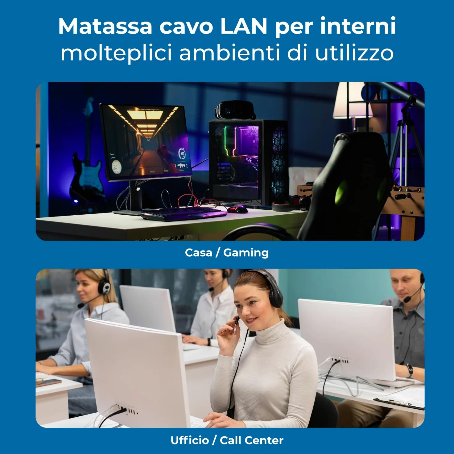 VulTech SC13502-100 Bobina Matassa Lan Categoria 6 UTP 100 Metri 23AWG Ethernet cavo rete impianti alta velocità 1Gbps 100m Cat6, 100 Ohm, 250Mhz, 10/100/1000 Mbps