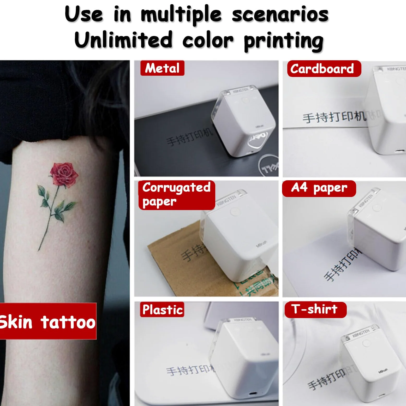 Stampante a getto d'inchiostro portatile - Stampa mobile wireless per testo, codici a barre, tatuaggi e immagini personalizzati, con inchiostro impermeabile ad asciugatura rapida