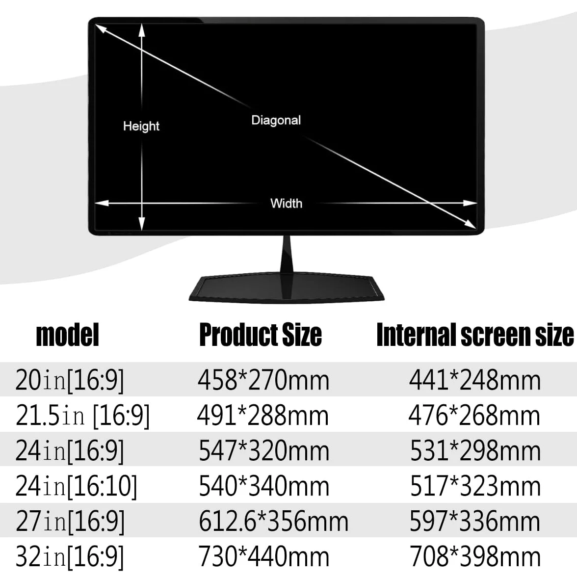 Pellicola protettiva universale per la privacy del computer, filtro antiriflesso per la privacy sospeso da 20/21,5/24/27/32 pollici, facile da accendere/spegnere, 21,5 polli(27 pollici 612,6*356 mm