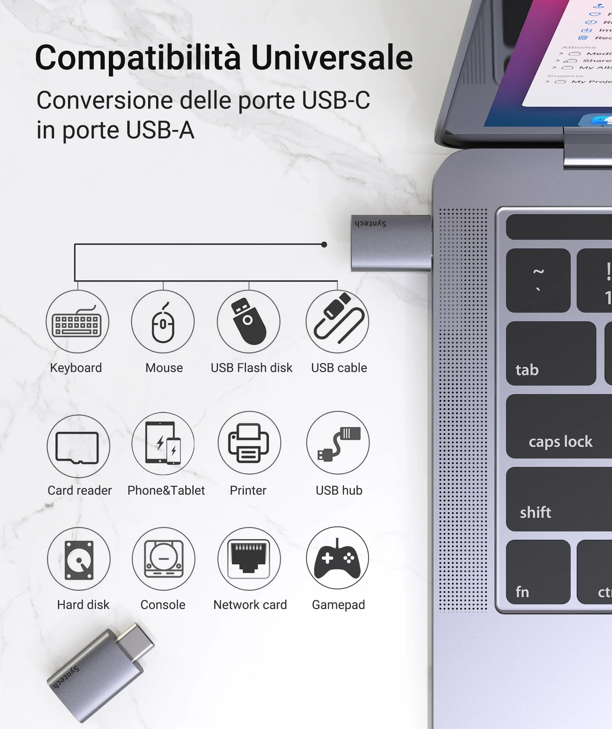 Syntech Adattatore USB C a USB (2 Pezzi), USB3.2 Gen 2 da 10 Gbps, Adattatore Type C Maschio a A 3.2 Femmina Compatibile con iPhone 17e 17 Pro Max/iPad/iMac/MacBook Pro e Dispositivi Thunderbolt 5/4
