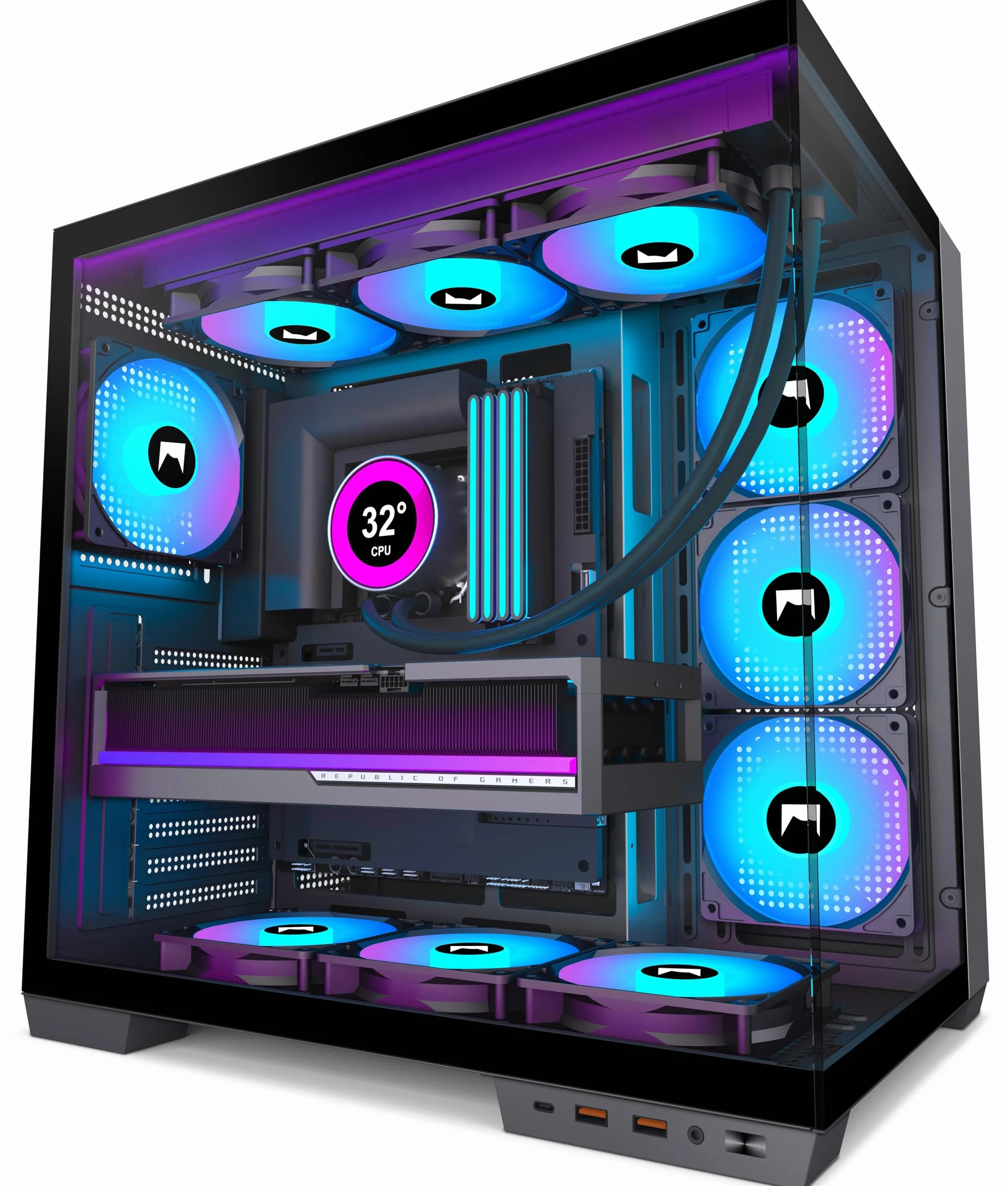 H1 Case PC ATX Mid Tower Gaming Case 7 Ventole PWM ARGB Doppia Camera Type-C Nero