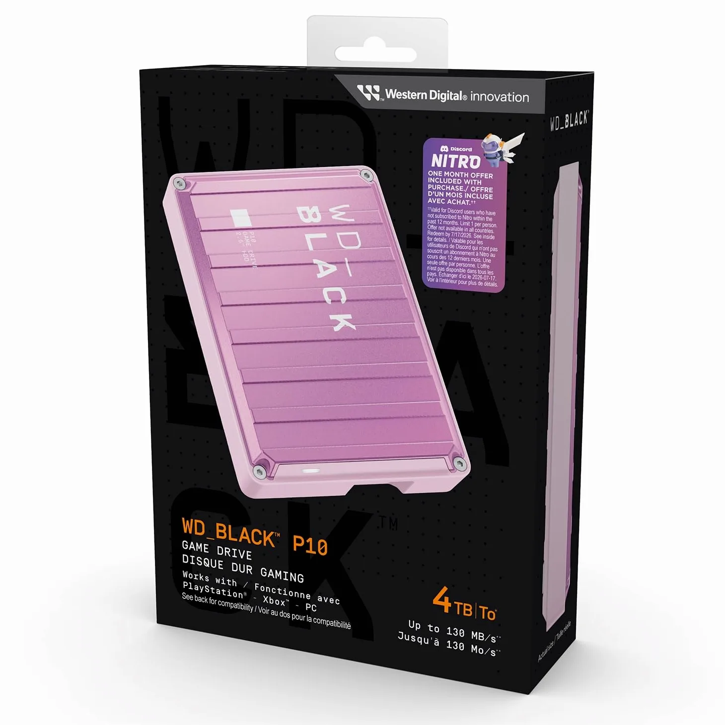 WD_BLACK P10 4TB Hard Disk Esterno Portatile, Game Drive, Compatibile con Playstation, Xbox, PC e Mac, Salva fino a 150 giochi, Un abbonamento di un mese a Discord NITRO, PINK