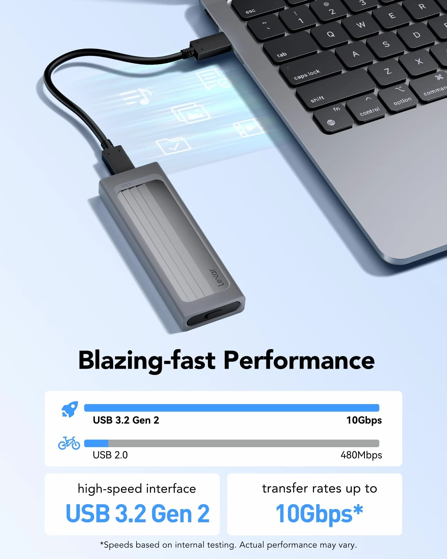 Lexar E300 M.2 PCIe NVMe SSD Enclosure Adapter USB 3.2 Gen 2 (10 Gbps) Compatibile con M/B&M Key, Unità a Stato Solido Tipo C Supporto Custodia Senza Strumenti UASP Trim NVMe SSD 2230/2242/2260/2280