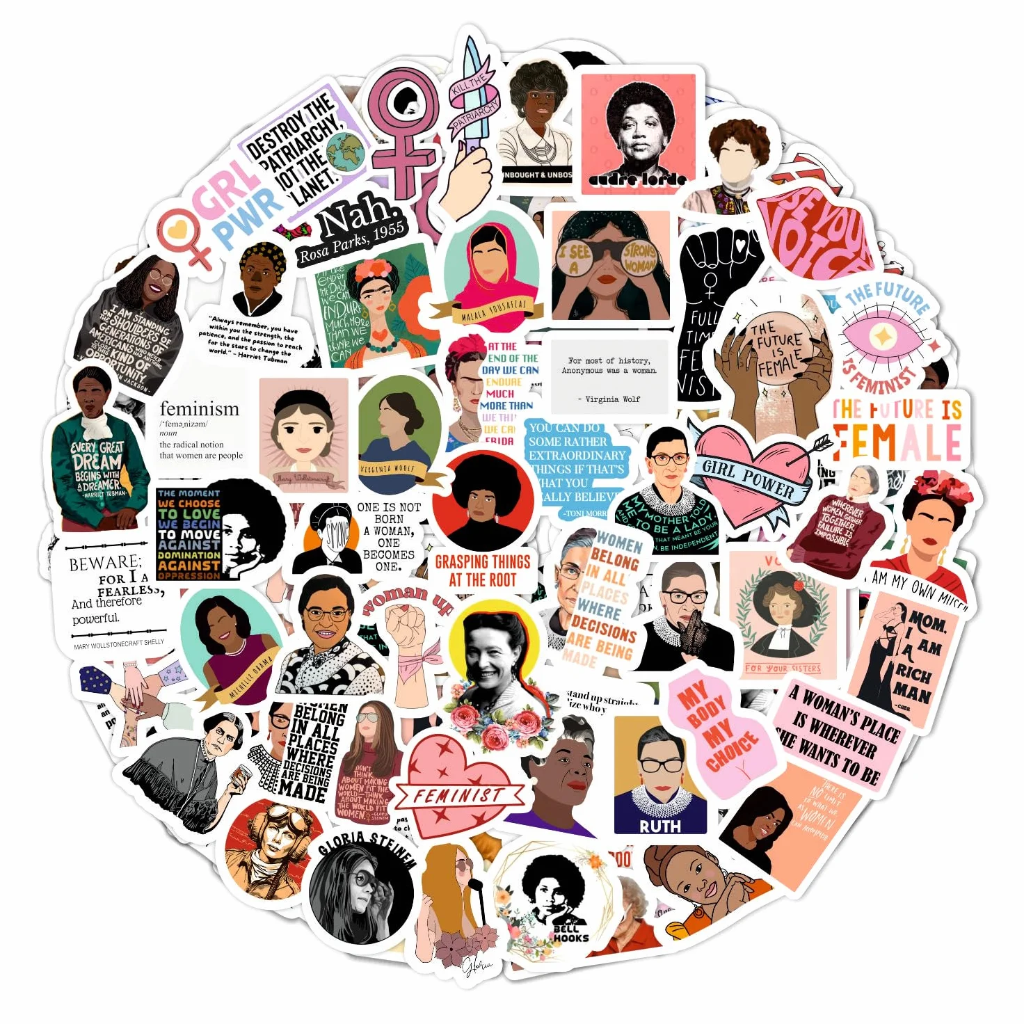 Adesivi Femministi per Bottiglie d'Acqua e Laptop - Favors a Tema Empowerment e Uguaglianza, Decalcomanie Impermeabili - Feminist Stickers