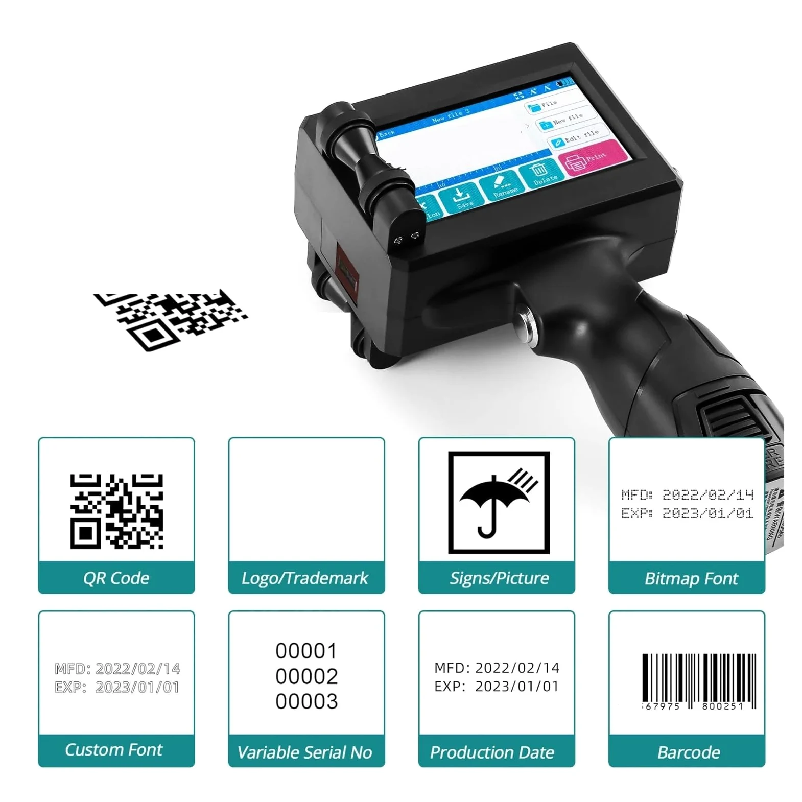 Pistola for stampante a getto d'inchiostro portatile da 12,7 mm con inchiostro ad asciugatura rapida for codice a barre QR, logo, data Su Cartone, Legno(Non Cartridge)