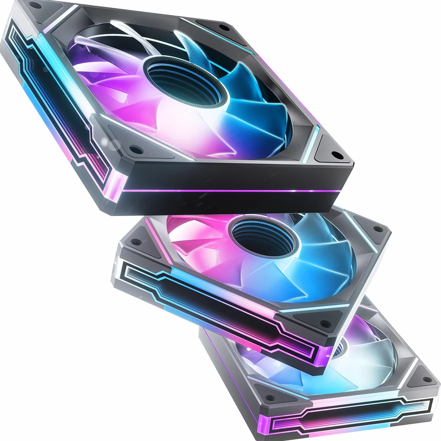 AsiaHorse Ventola per PC RGB da 120 mm, 3 pezzi [Infinity Mirror] [HDB] 1800 RPM 5V3PIN ARGB e 12 V4 PIN PWM, durata 50,000 ore AMICI5GT, colore nero