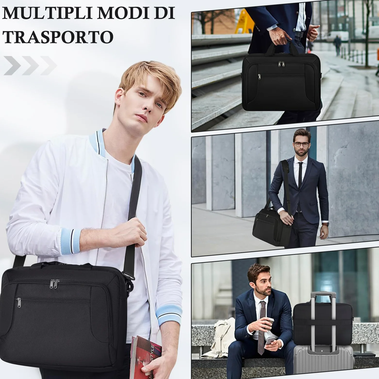 RAINSMORE Borsa Porta PC 17" Lavoro Uomo Laptop Porta Documenti Università Ufficio Professoressa Scuola Nero
