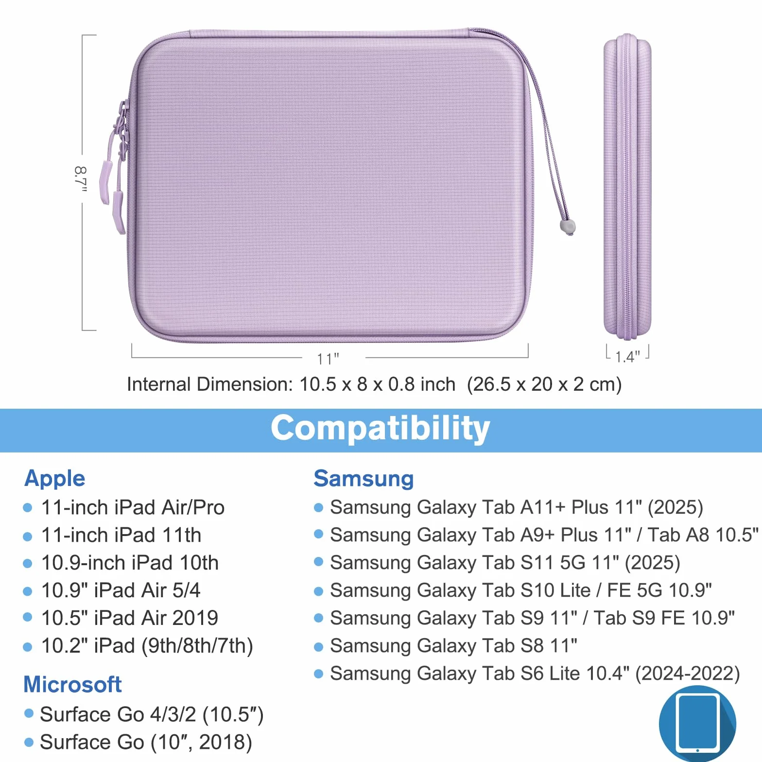 FINPAC Tablet Sottile Rigida Borsa per 11" iPad Pro M5/M4 & iPad Air M4 M3 M2 2026-2024, 11" iPad A16, 11" iPad Pro, 10.9" iPad & Air 5/4, Galaxy Tab, Antiurto Portatile Cover Protettiva Custodia