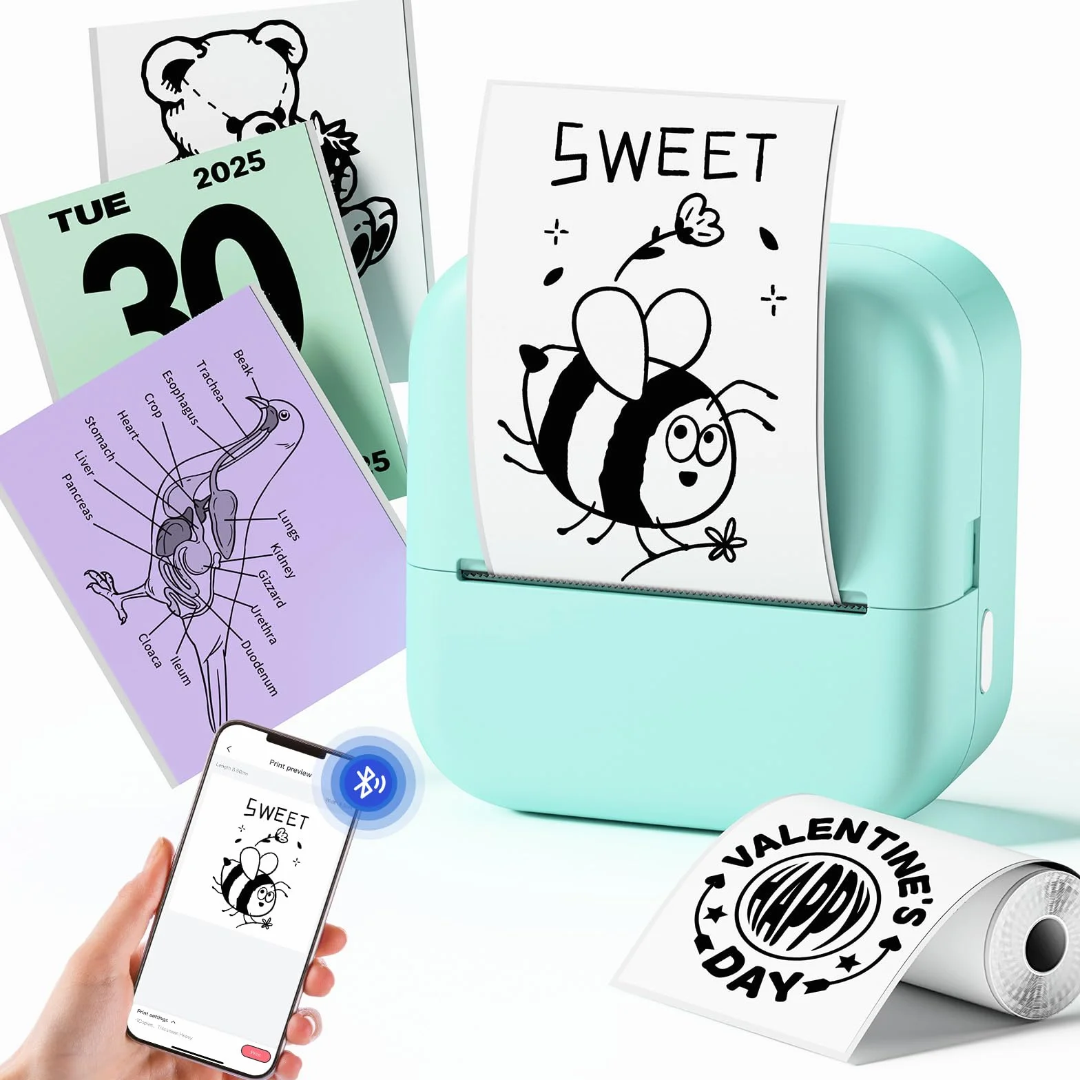 Stampante Fotografica Portatile,Mini Stampante Portatile,stampante Termica M02L,Compatible con iOS & Android.Imprime Foto,Listas de Tareas,Tarjetas de Felicitación o Contenidos Educativos,1 Rollos