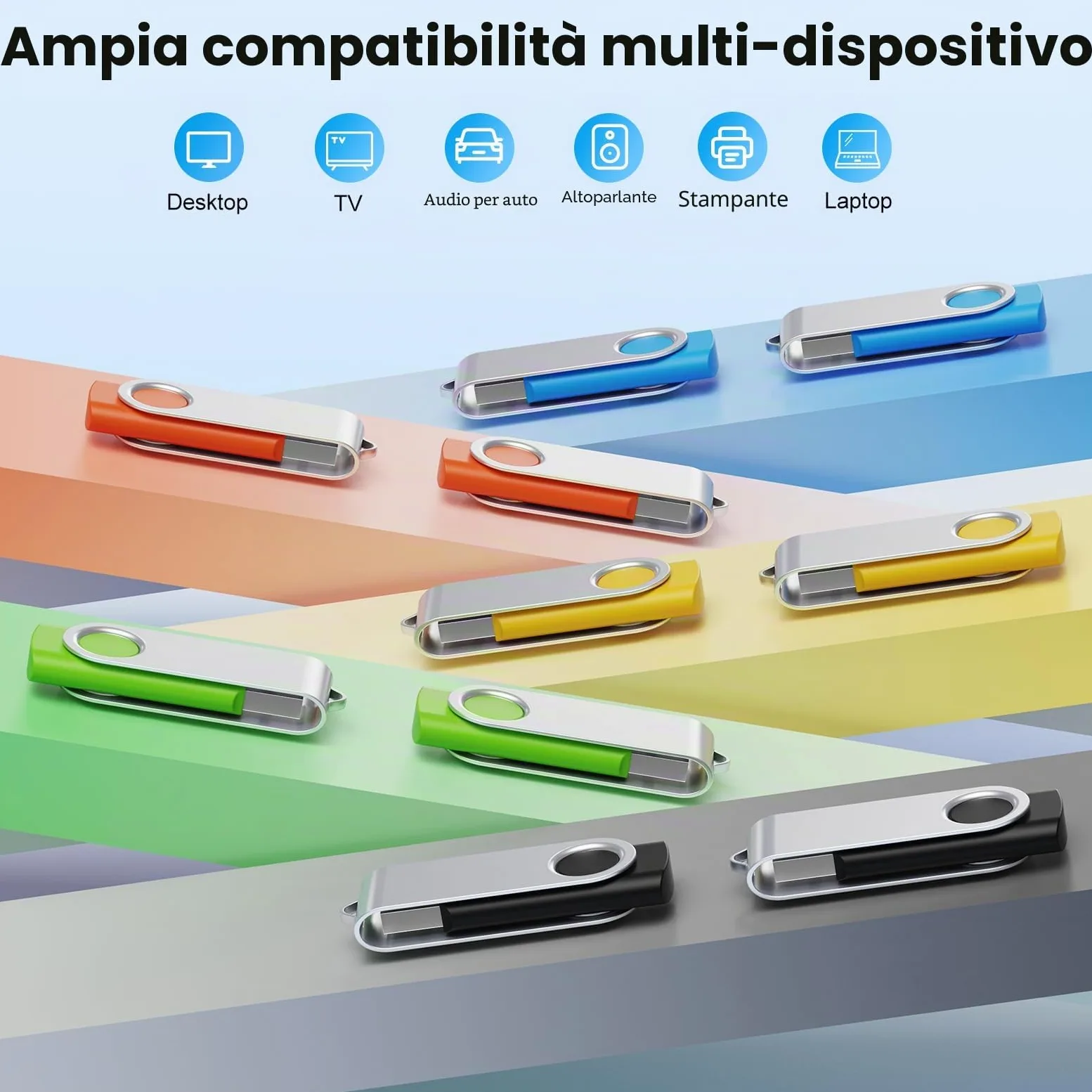 Uflatek Chiavette USB 16GB 10 Pezzi, USB 2.0 Pendrive 16GB, Memoria USB con Design Rotante, Chiavetta USB per PC Laptop TV, Multicolore