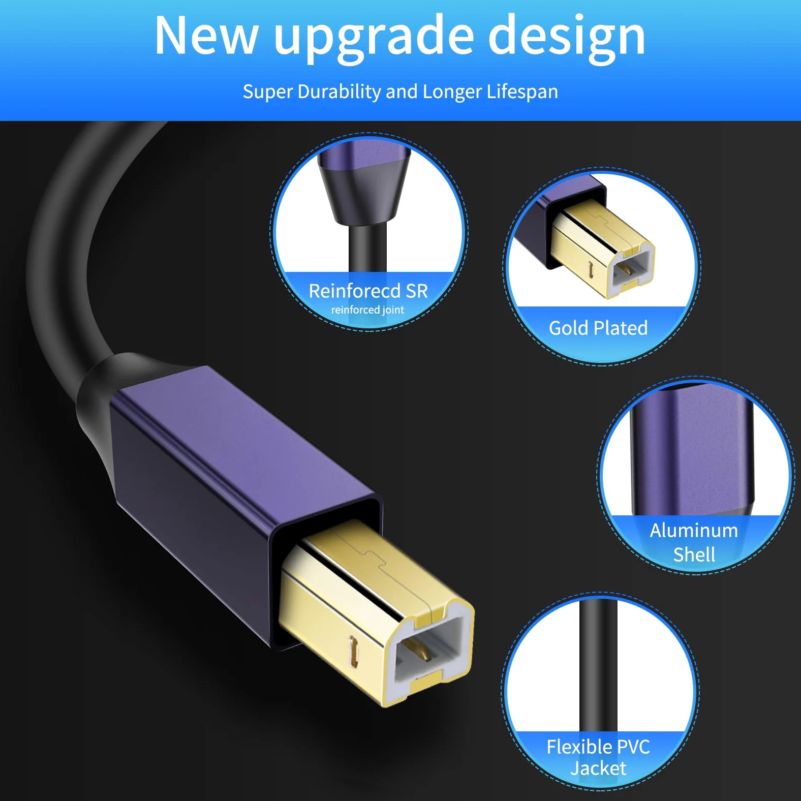 Cavo per stampante USB 2.0 attivo da 15,2 m, da maschio a B maschio, ad alta velocità, per stampante, scanner, ripetitore, per HP, Canon, Lexmark, Epson, Dell, Samsung, ecc