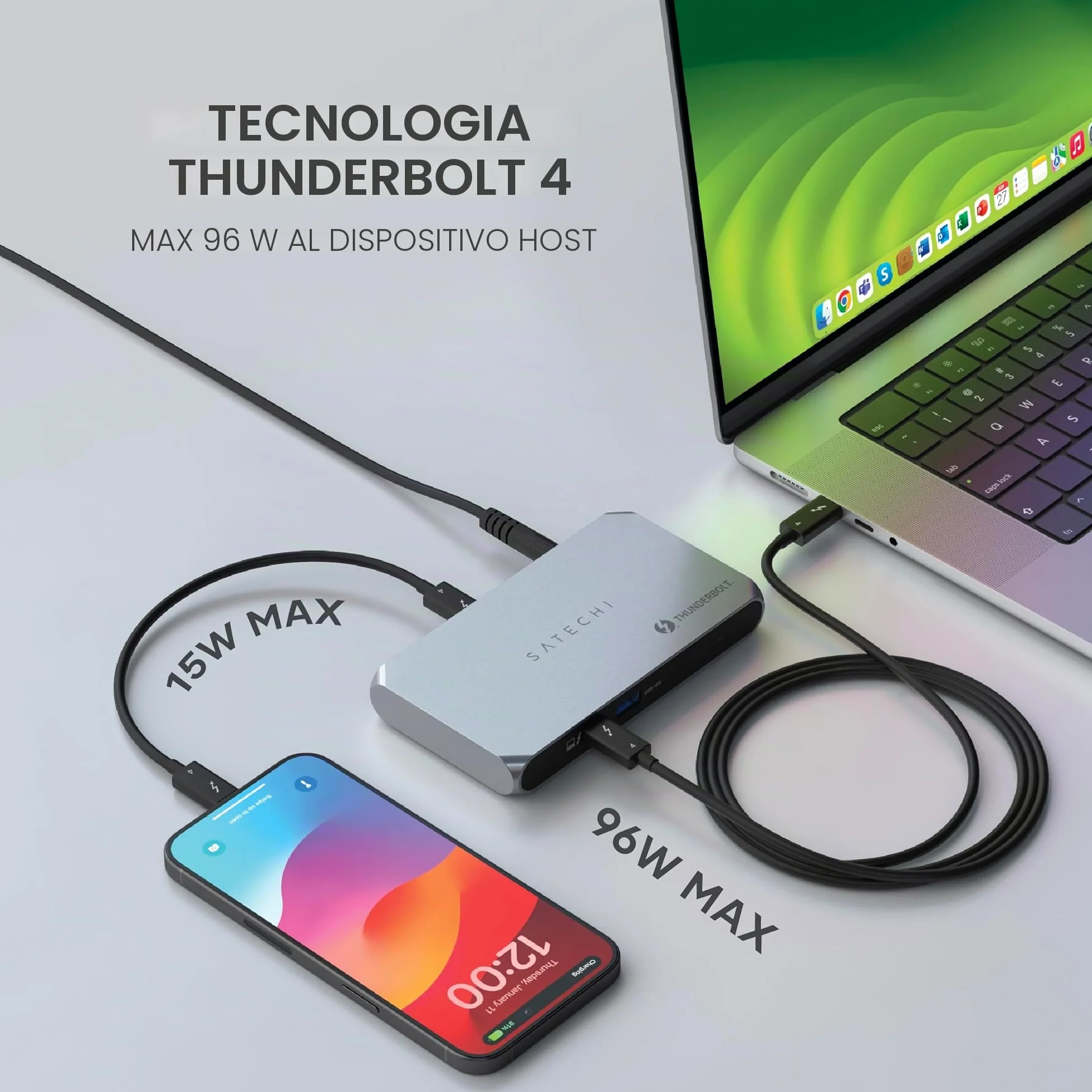 SATECHI Docking Station 6 in 1 Thunderbolt 4 Slim Hub Pro, PD 96W | 8K singolo o doppio 4K, 4 porte Thunderbolt 4 a 40 Gbps, USB 3.2 Gen2, per laptop Mac e Windows