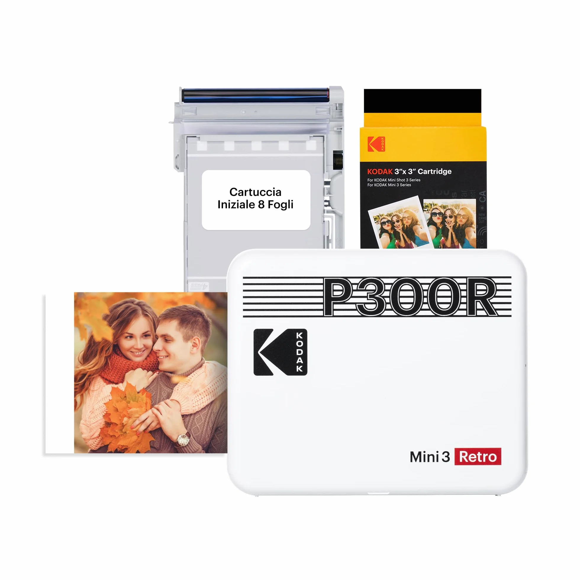 KODAK Mini 3 Retro Stampante Fotografica Portatile 7,6 x 7,6 cm, Bluetooth per iPhone & Android, Bianca