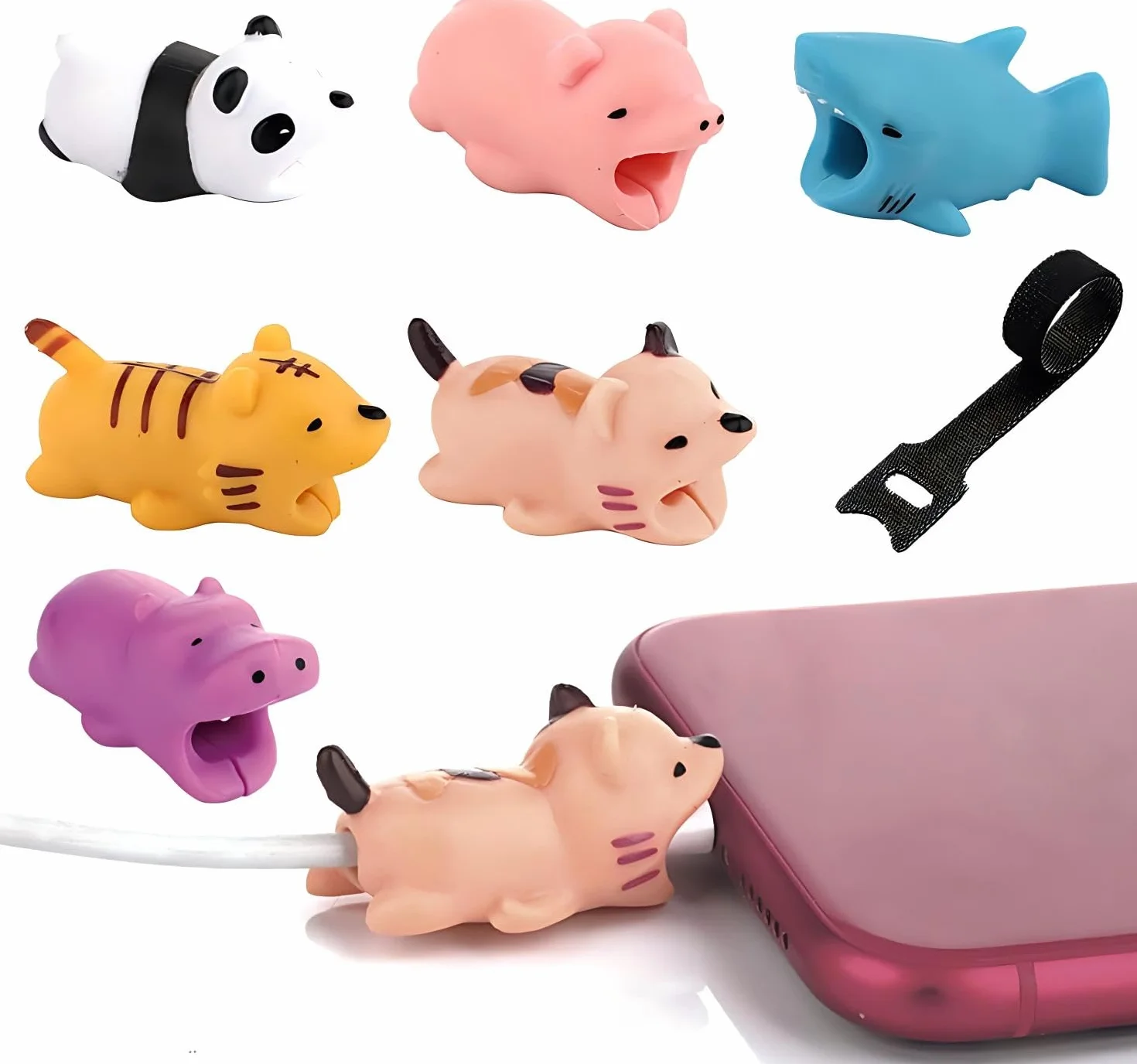 Salvacavi per caricabatterie,Protezione Cavo Animale,Cable Protector,Copertura Protettiva per Cavi,con Fascette,adatta per tutti i telefoni cellulari,7 pezzi