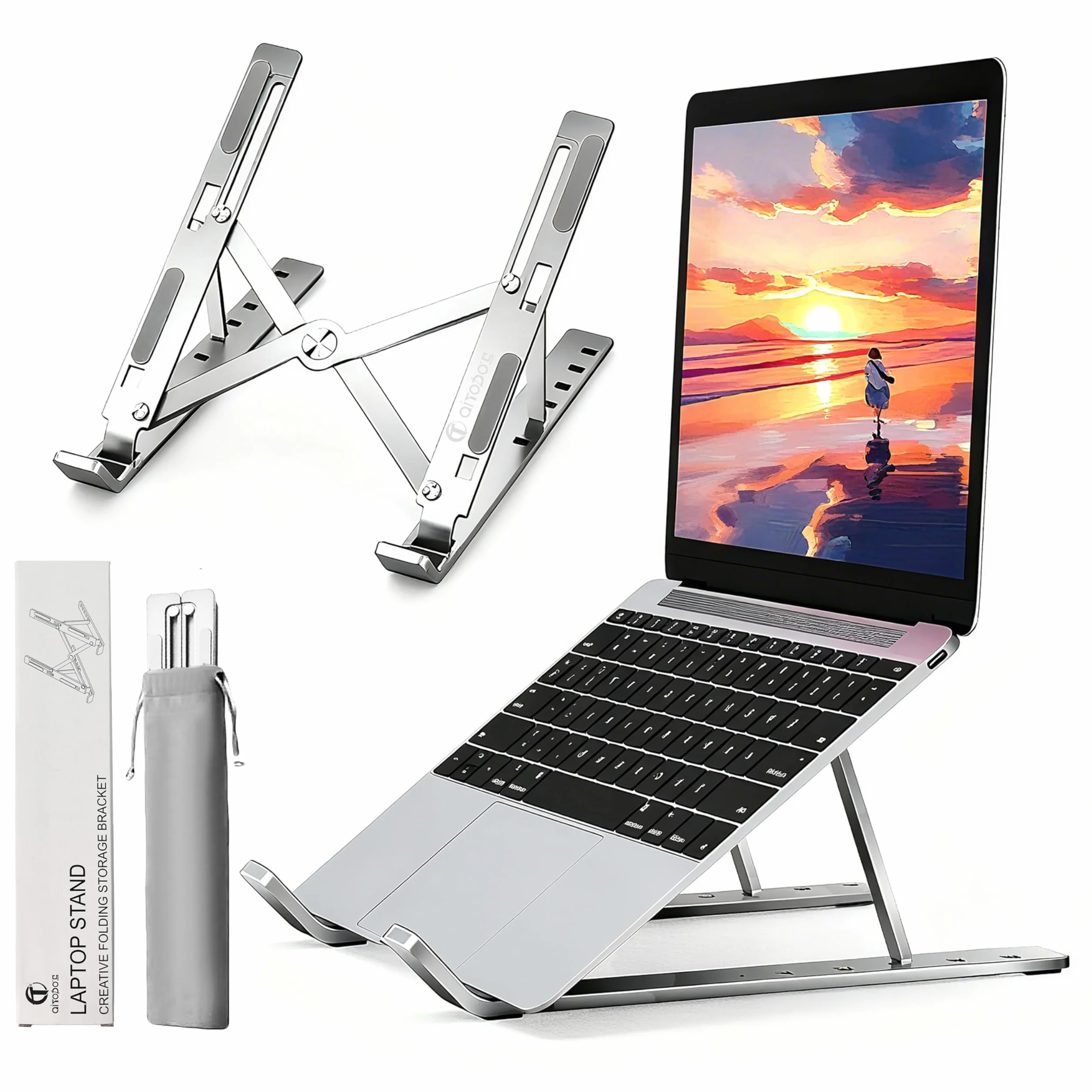 AiTodos Supporto Laptop in Lega di Alluminio, Pieghevole, Antiscivolo con Ventilazione, Regolazione a 6 Marce