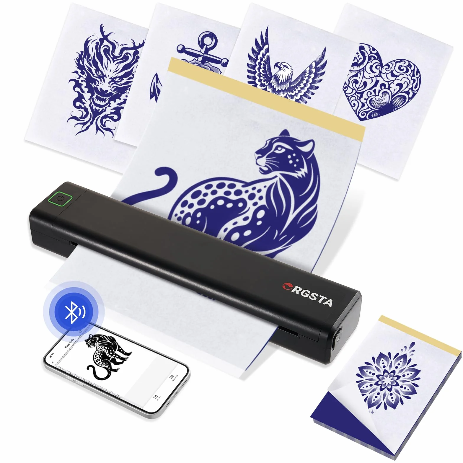 ORGSTA S008 Stampante per Tatuaggi Termica Bluetooth, Trasferimento Stencil Portatile